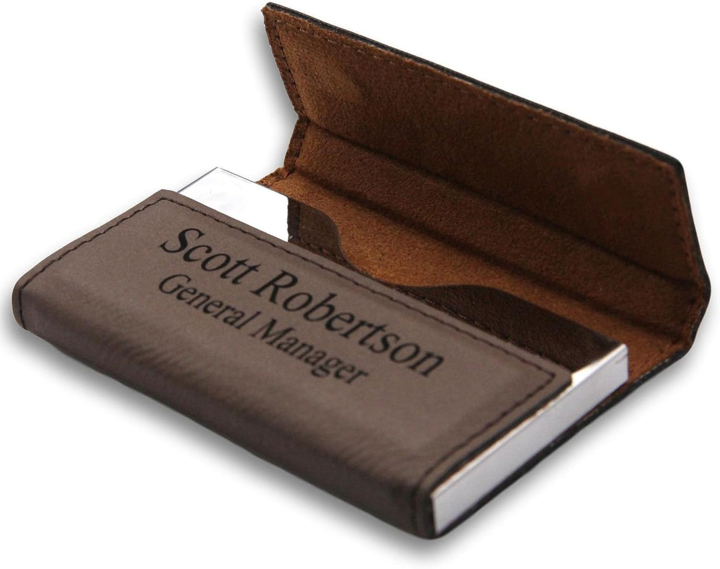 Personalized Dark Brown Leatherette Business Card Holder