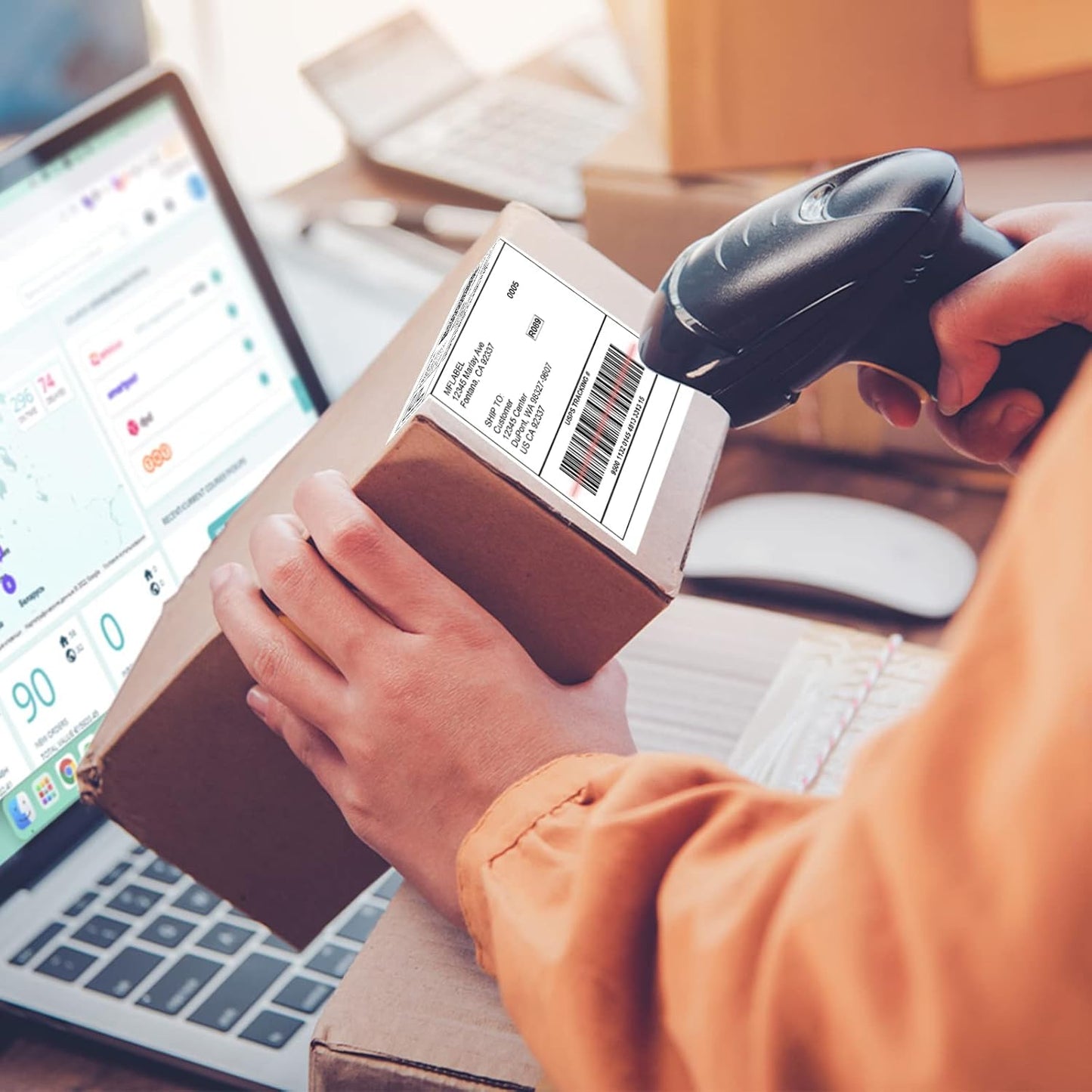 MFLABEL Half Sheet Shipping Labels 2-UP (100 Labels, 8.5"x5.5") - Round Corner Laser/Inkjet Labels for FedEx, UPS, Amazon FBA Strong Adhesion Corrugated Box Labels