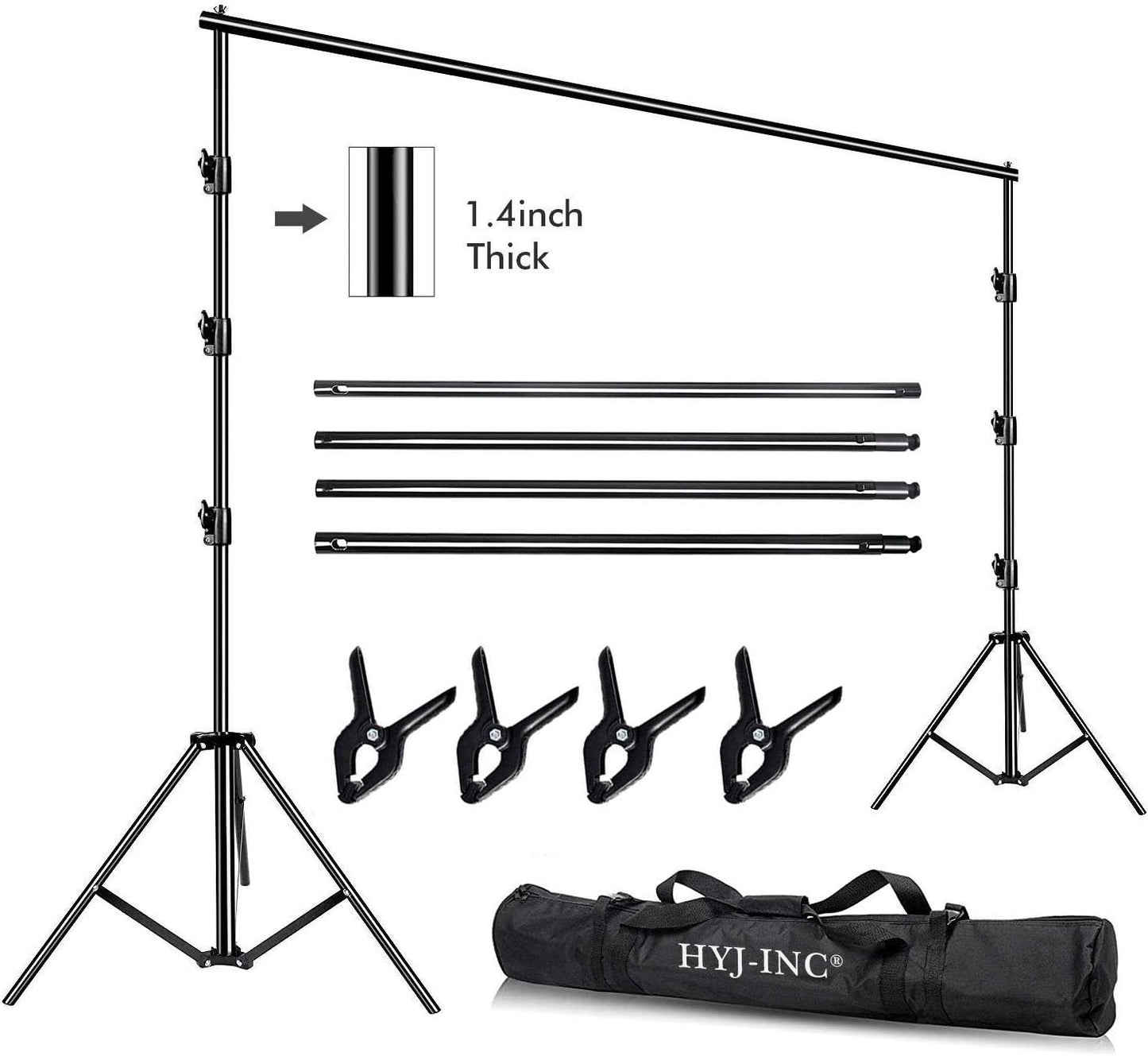 10 x 10Ft Photo Video Studio Heavy Duty Adjustable Muslin Backdrop Stand Background Support System Kit for Photography with Carrying Bag,4 Pcs Spring Clamps