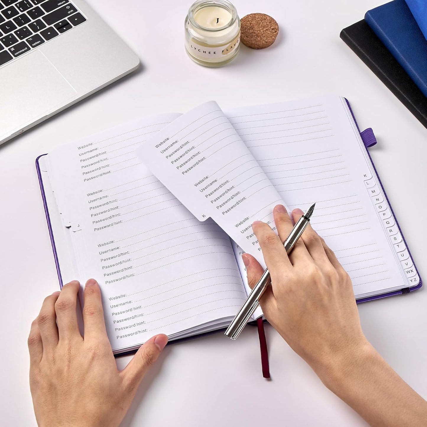 JUBTIC Password Book with Individual Alphabetical Tabs, 7"x10" Internet Password Keeper Book for Seniors, Password Notebook and Organizer/Notes Section,Purple