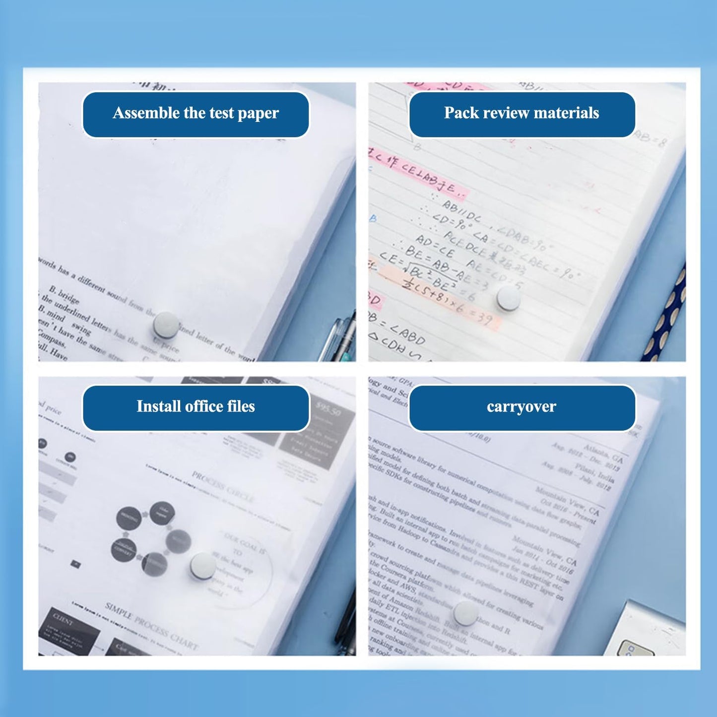 M&G 12 Pack Plastic Envelopes File Folders, Clear Folders for Documents A4 Letter Size Poly Envelopes with Snap Button Closure, Use for School Home Office Suppiles Organizer