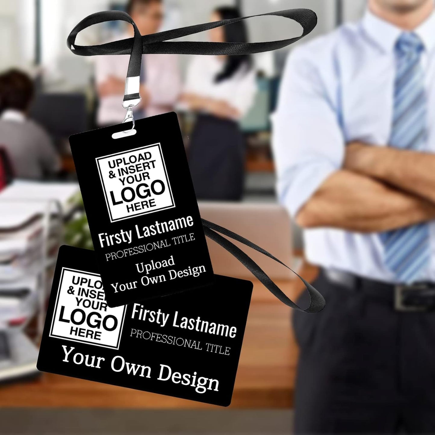 Custom Id Badge, Personalized Employee Photo Identification Card with Lanyard, Durable ID Card for Office Worker Doctor Nurse Student-Vertical-Template3