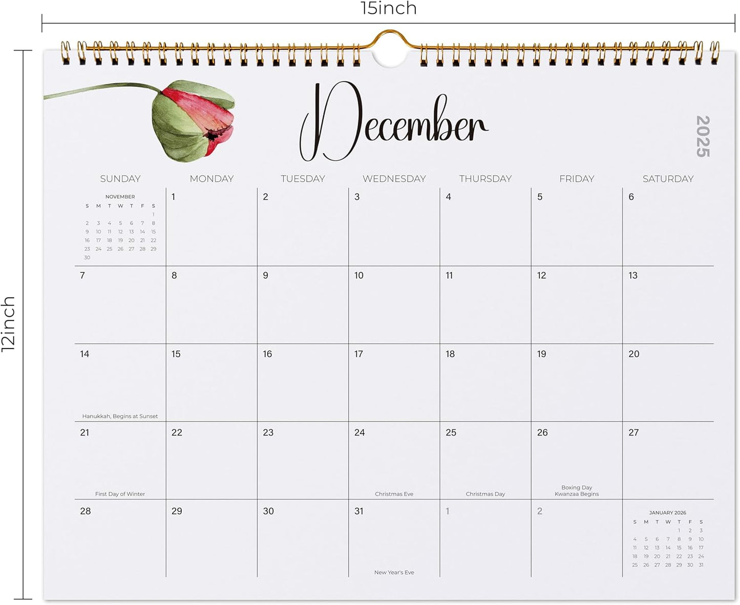 2025 Wall Calendar, Jokotha 18 Monthly Calendar Runs from Jul 2025 to Dec 2026, Home Schooling Planner for Famialy and School, Wirebound,15 x 12 Inches