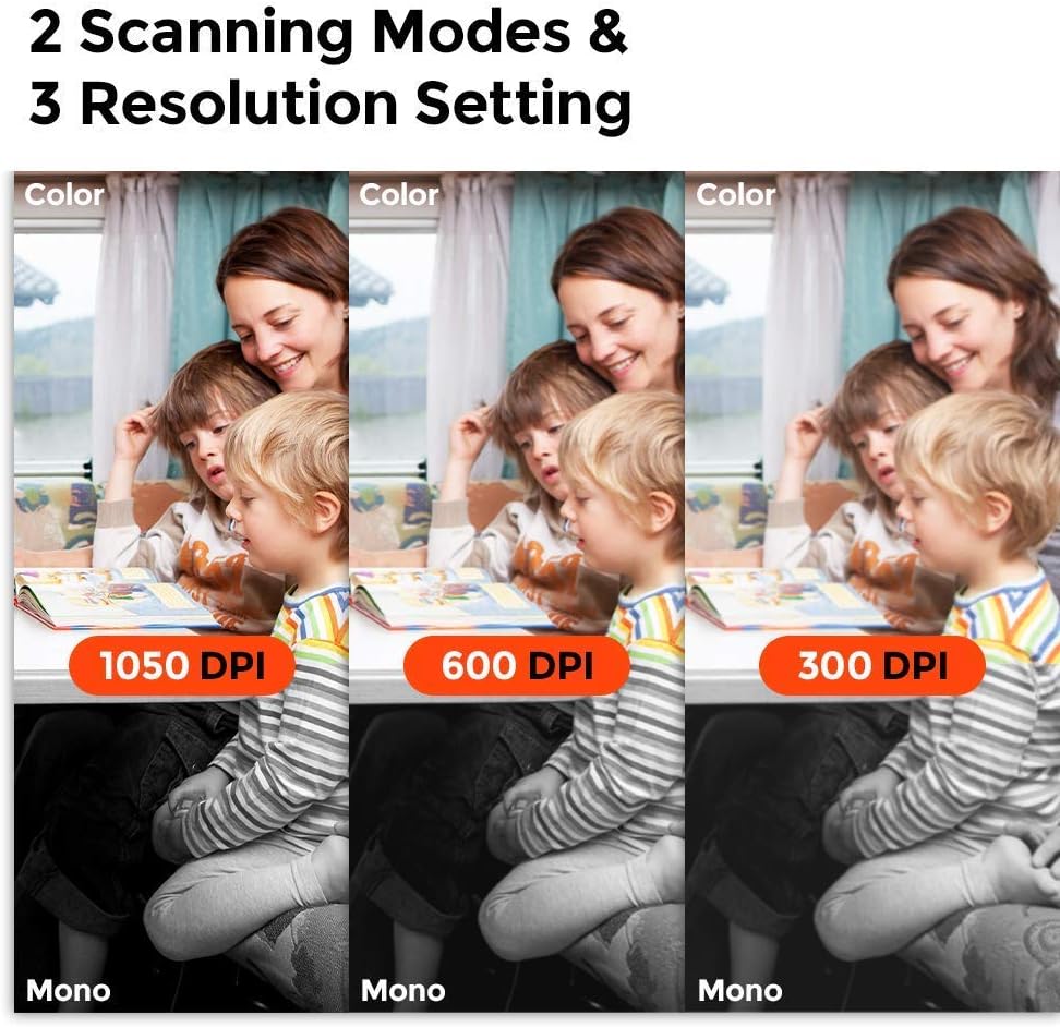 MUNBYN Portable Scanner, Photo Scanner for Documents, Pictures, Texts at 1050 DPI, Flat Scanning, Includes 16GB SD Card, Uploads Images to Computer via USB or Built-in Wi-Fi, No Driver Needed White