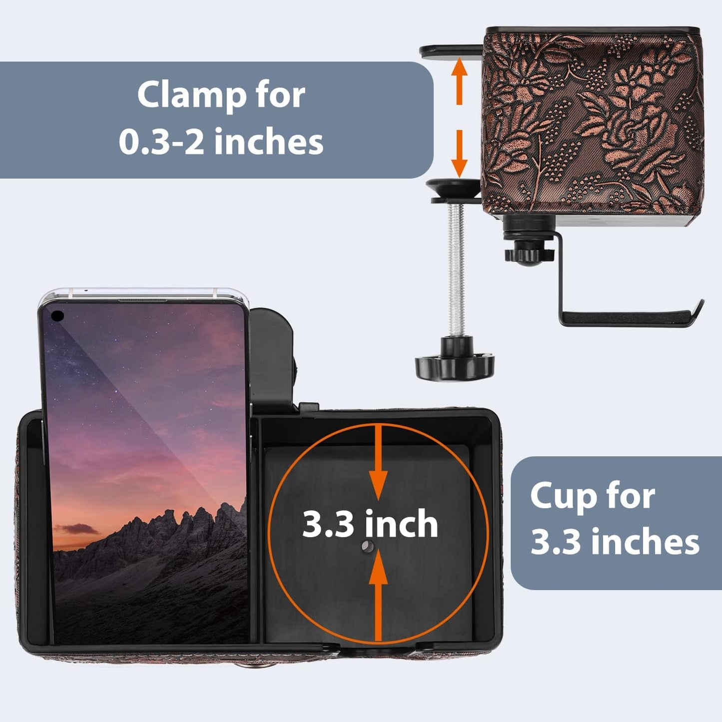 Desk Cup Holder Clip on Pen Holder Headphone Hanger Headset Stand Rotatable Clamp Hook Under Desk (Golden)