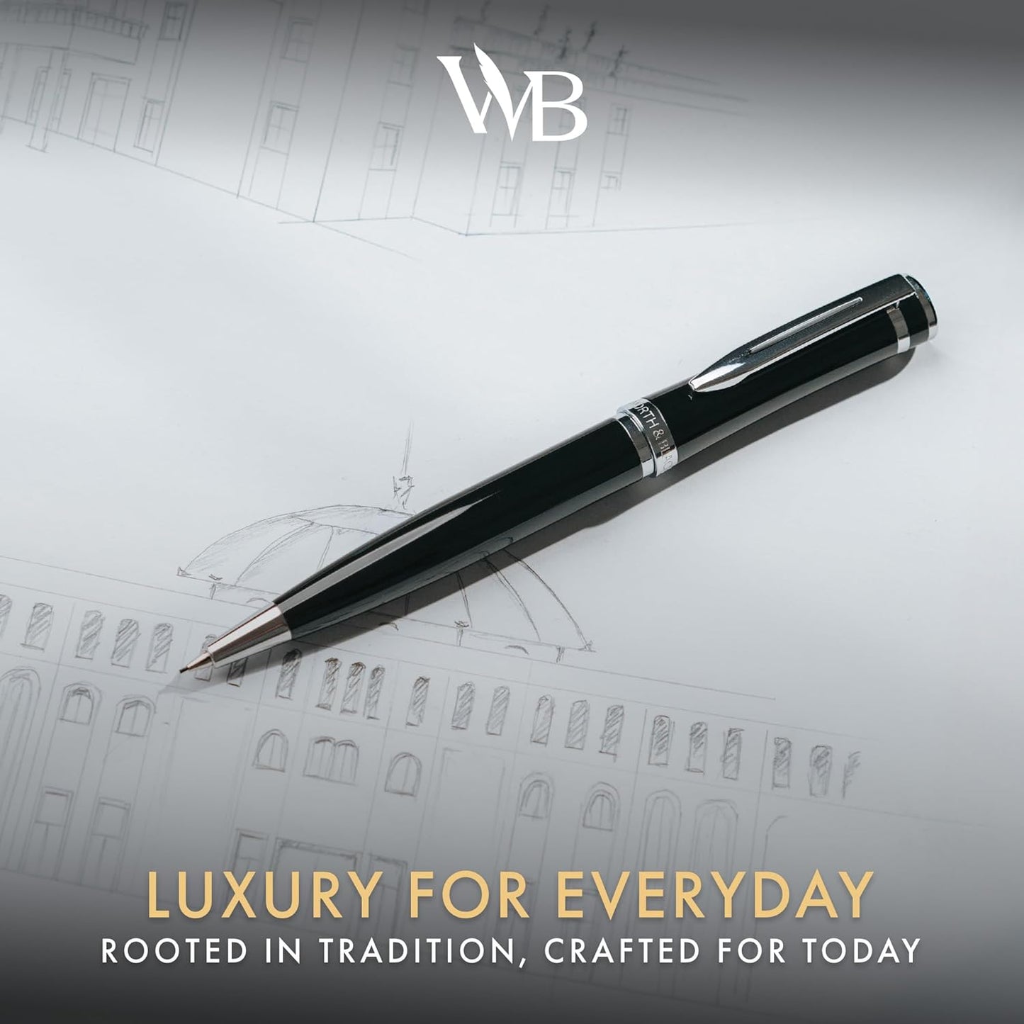 Wordsworth and Black Mechanical Pencil Graphite Lead- Stunning Luxury Metal Pencil, Black Lacquer Chrome Finish, 0.7mm Led, Best Gift Set for Men & Women, Professional Executive Office Pencils