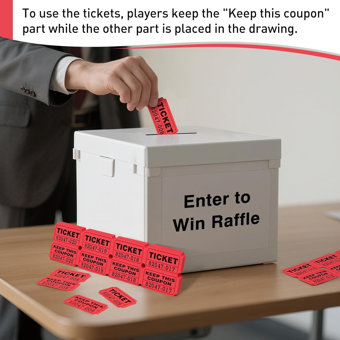 DGBDPACK 100 Raffle Tickets, 50/50 Double Ticket, Bold Numbers for Easy Reading, Ticket for Events, Entry, Class Reward & Prizes -Red
