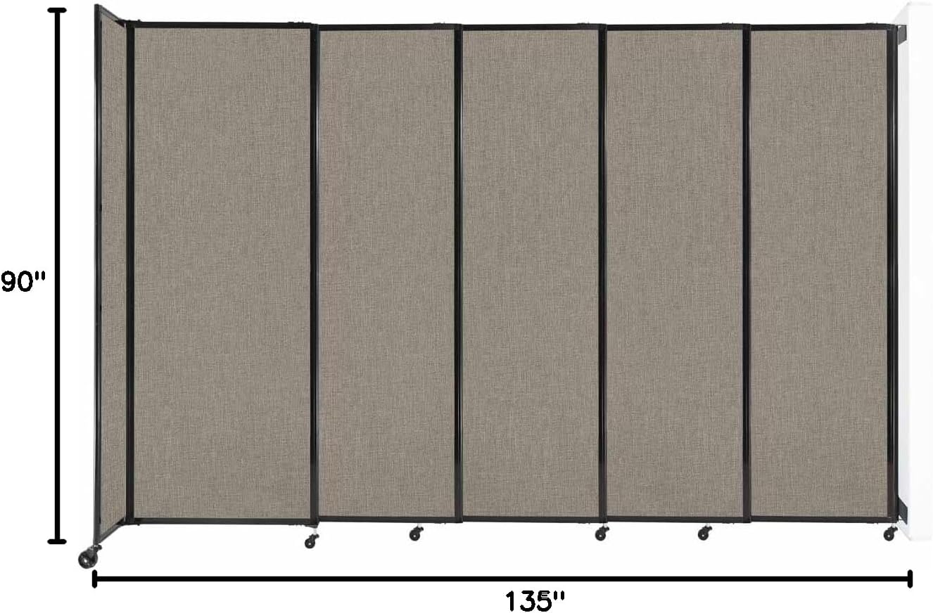 Wall-Mounted Sliding StraightWall Room Divider | Adjustable Widths | Locking Wheels | Room Separator | Up to 11'3" Wide x 7'6" Tall Warm Pebble Fabric Panels