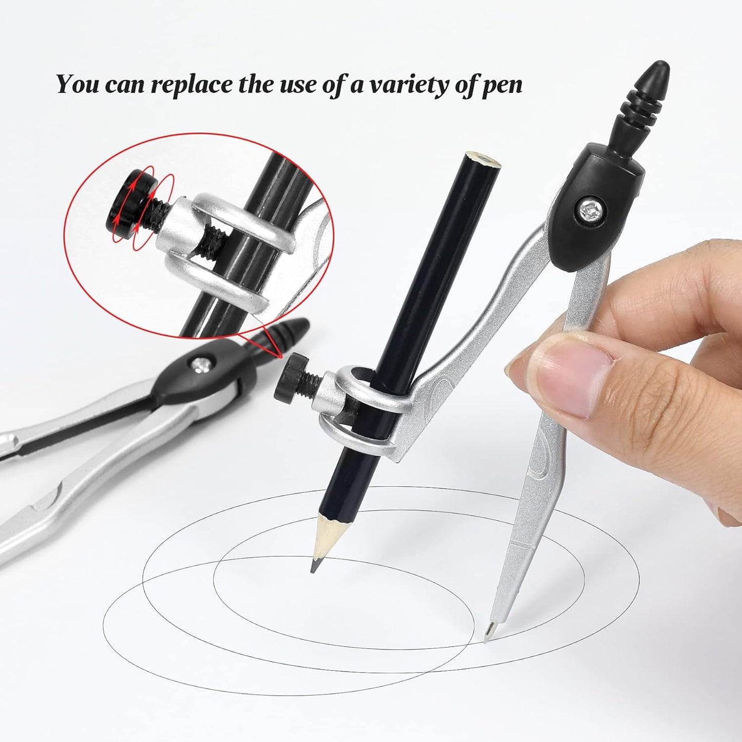 Math Geometry Kit Sets 10 Piece Student Supplies with Shatterproof Storage Box,Includes Rulers,Protractor,Compass,Eraser,Pencil Sharpener,Lead Refills,Pencil,for Drafting(Black)