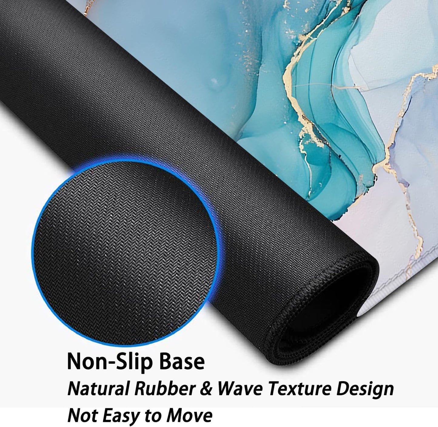 Cyan Blue Marble Desk Pad Mouse Pad,Large XL Mouse Mat with Stitched Edges,Non-Slip Rubber Base Mousepad for Office PC Keyboard Laptop and Home Work Desk Mat(27.5X11.8 in)