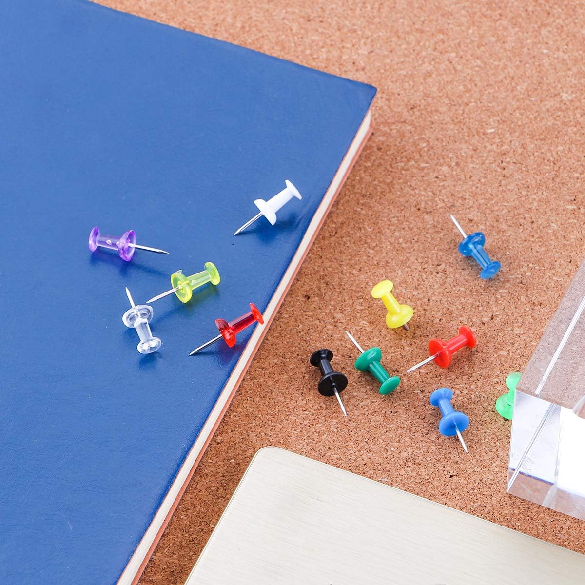 Yalis Push Pins 600 Count Clear Multicolored, Standard Thumb Tacks Steel Point and Clear Multi-Colors Plastic Head