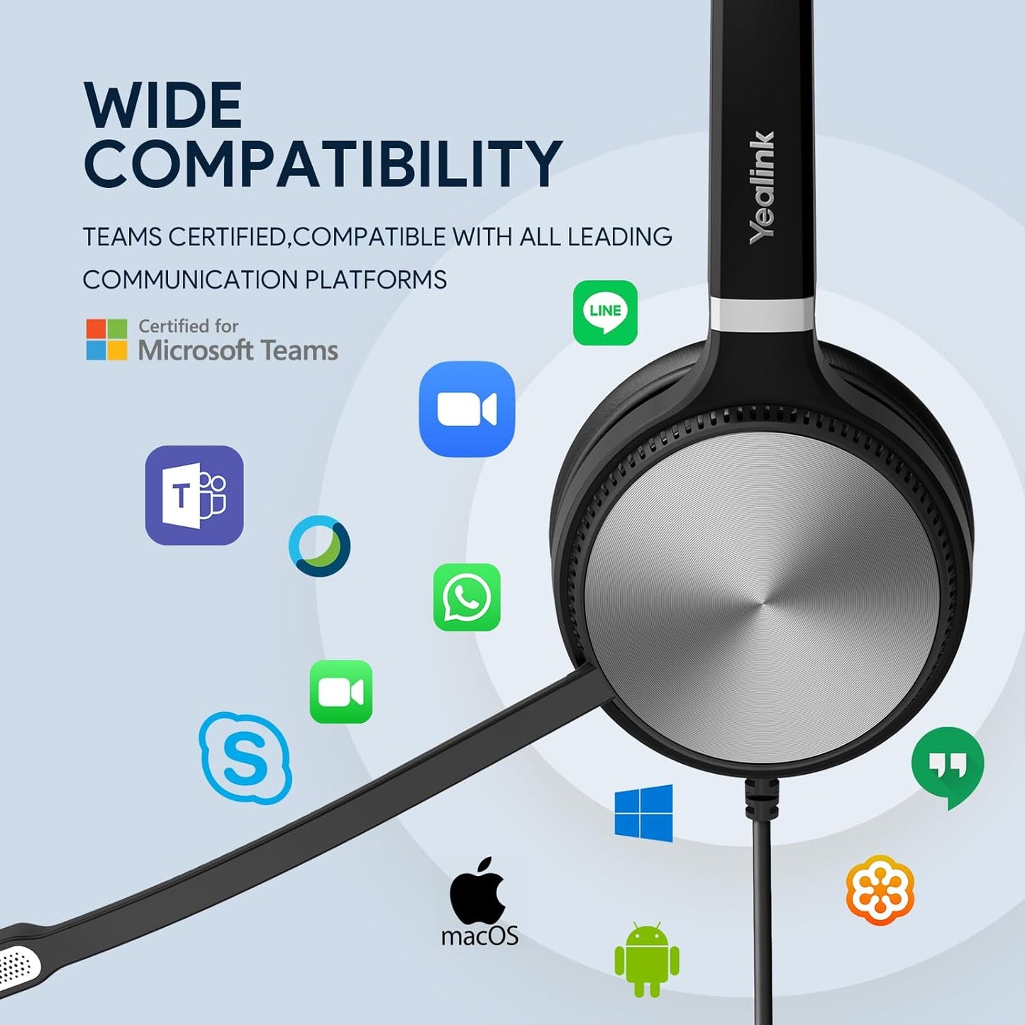 Yealink UH36 Professional USB Headset, Wired Headphones for Computer PC Laptop Work Headset with Noise Canceling Mic for Call and Music(for Teams Certified, Stereo,3.5mm Jack/USB Connection)