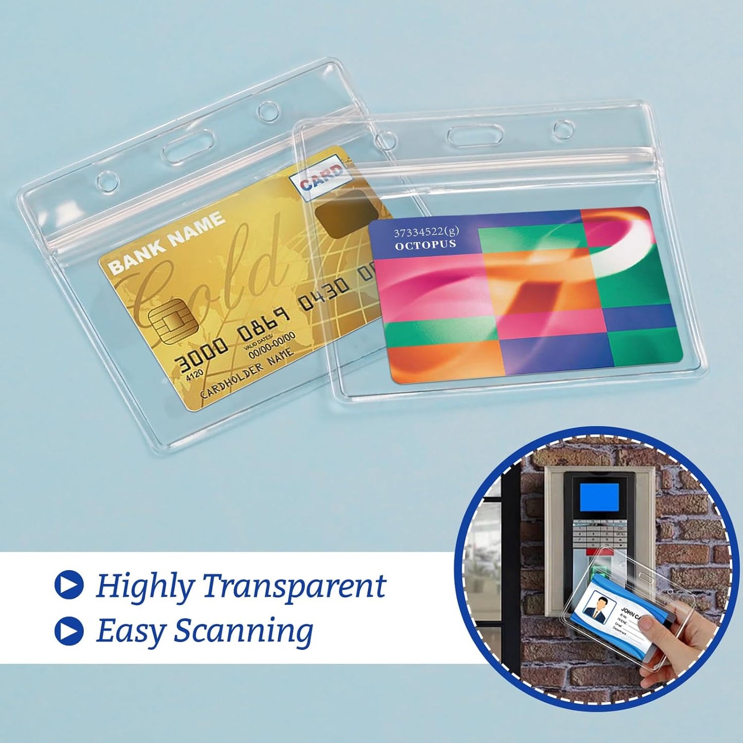10 Pcs Clear Plastic Extra Thick Horizontal Card Holders, 4x3 Inch Sealable Waterproof Name Badge Bank ID Card Protector
