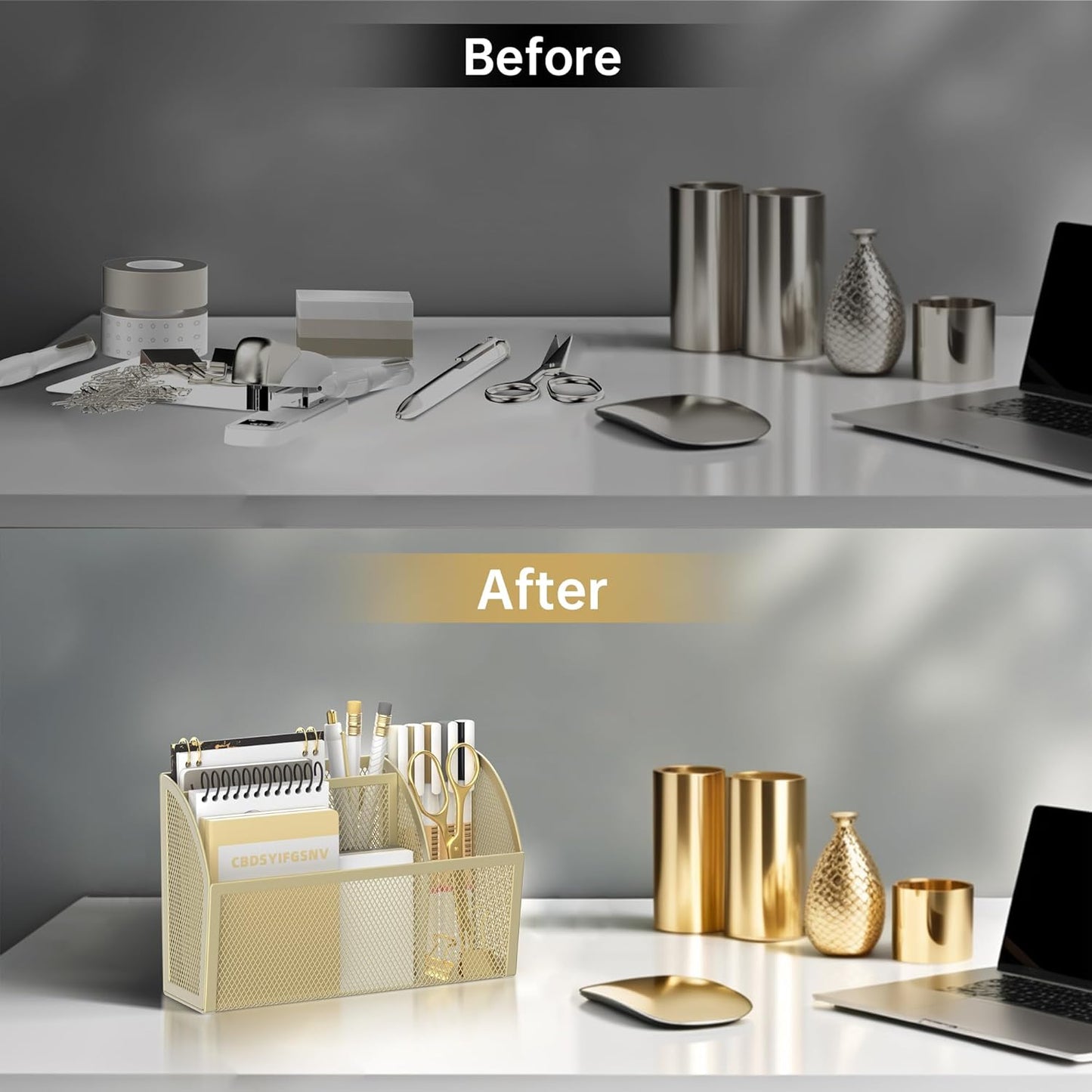 DALTACK Magnetic Pencil Holder Magnetic Shelf for the Whiteboard 3-Grid Mesh Magnetic Pen Holder for Refrigerator Magnetic Organizer Locker Accessories Organizer for Office, Golden Yellow