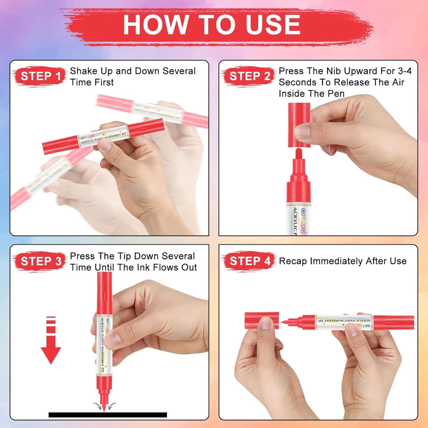 Paint Markers Paint Pens - 2 Pack Dual Tip Acrylic Permanent Marker (0.7mm & 3mm), Non-Toxic, Water-Based for Art Painting, Stone, Ceramic, Glass, Wood, Fabric, Metal, DIY Crafts (Red)