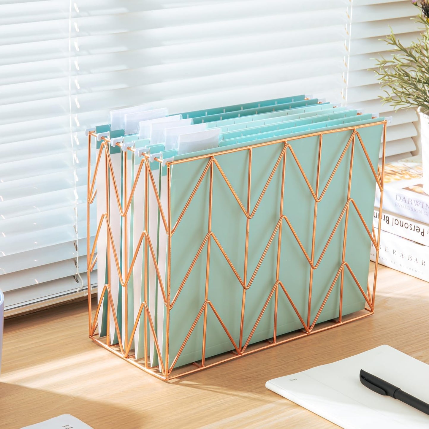 Y YOMA 6 Pack Gradient Hanging File Folders Letter Size Decorative Hanging Folder Pretty File Folder Organizer for Filing Cabinet Office Home with 1/5-Cut Adjustable Tabs, Teal Blue