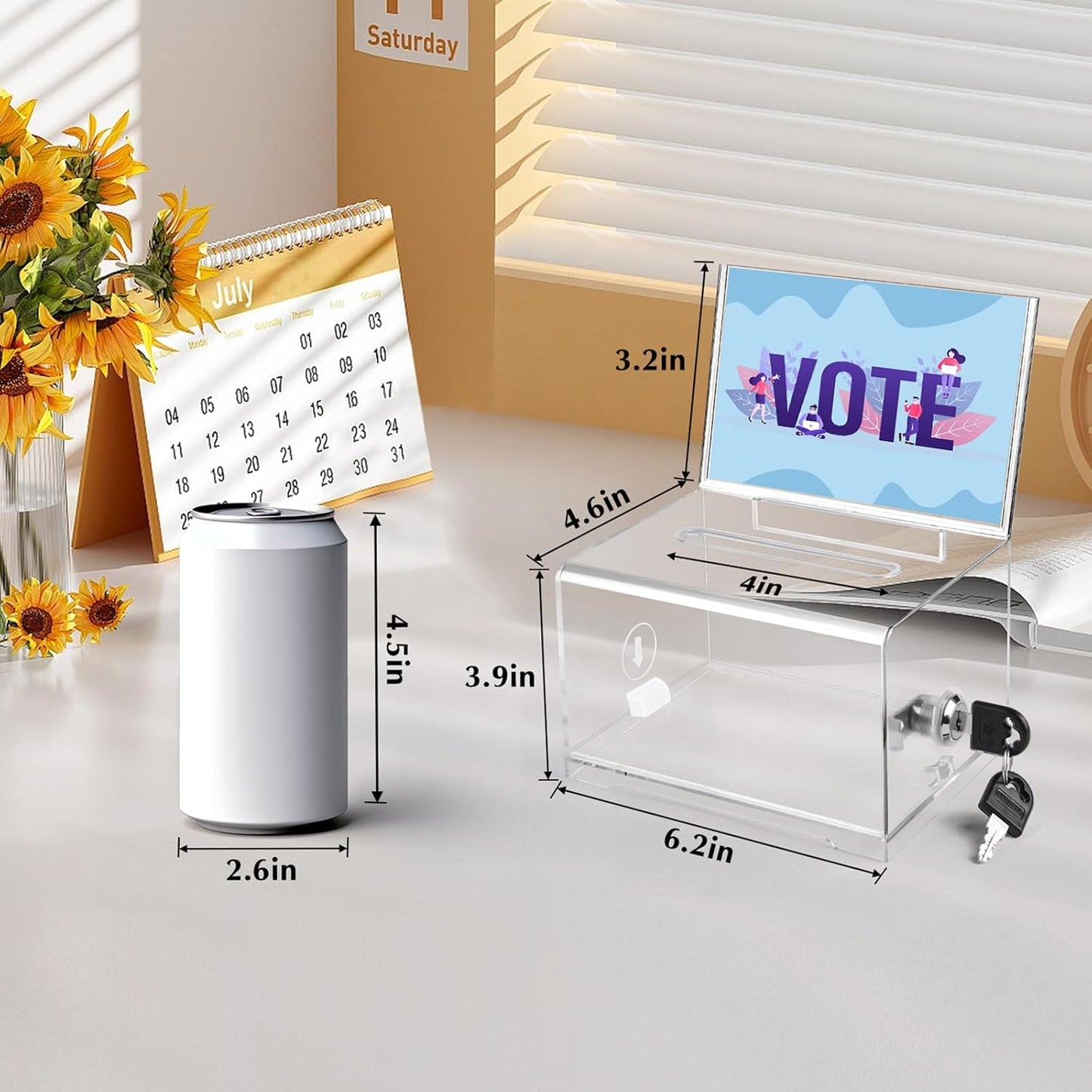 VOISEN Clear Donation Box with Lock,3 Pack Ballot Box with Sign Holder,Tip Jar for Fundraising, Voting Boxes with Slot for School,Conference 6.2x4.6x3.9 Inch