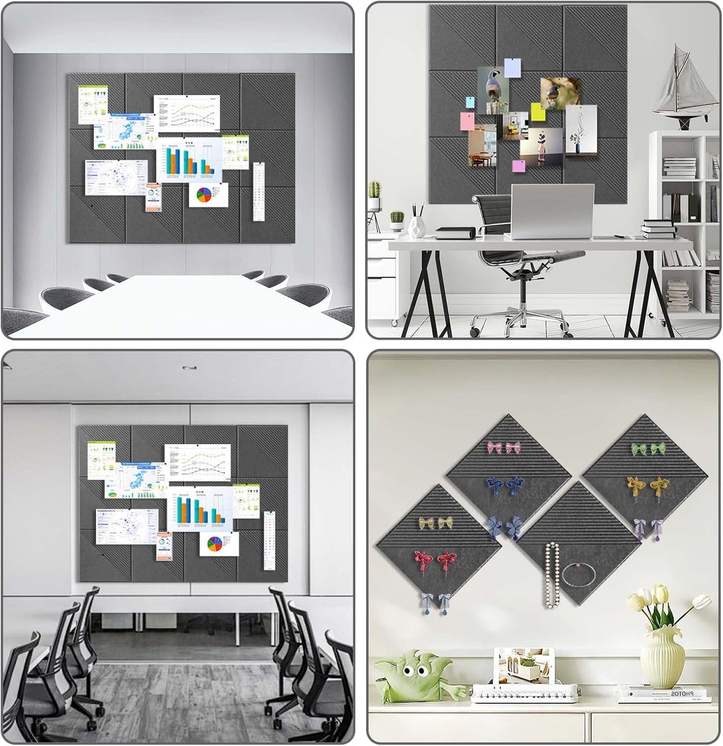 Large Cork Board for Walls 48"x 36", 12 Pack Felt Wall Tiles with Safe Removable Adhesive Tabs, Cork Board for Office,Pinboard Bulletin Board - Dark Gray