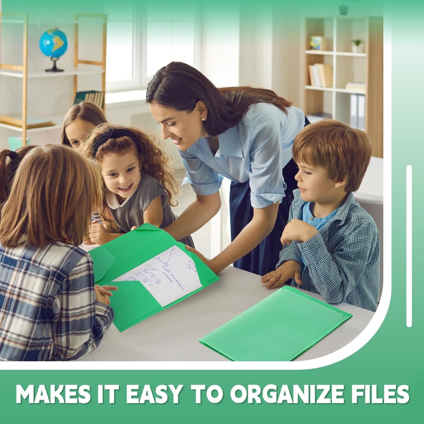 Henoyso 60 Pcs Plastic Folders with Clear Front Pockets Heavy Duty File Folders with 2 Pockets and Card Slot for Student Communication School Office Presentation Report (Green)