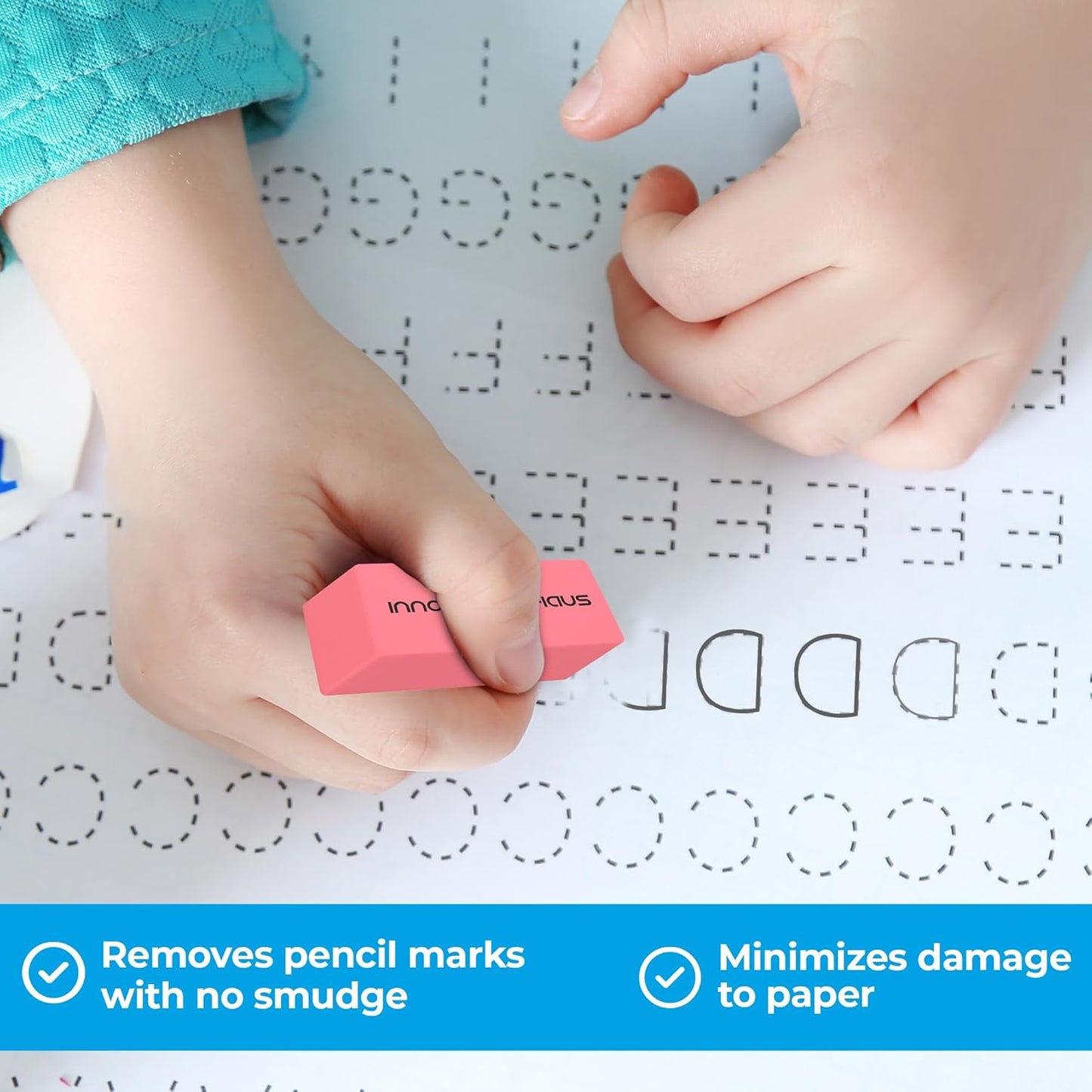 Innovative Haus Pink Erasers Bulk - Latex Free, Smudge Resistant Large Eraser. Big Size School Erasers for Kids in Bulk. Ideal for Students and Classrooms. Pack of 100