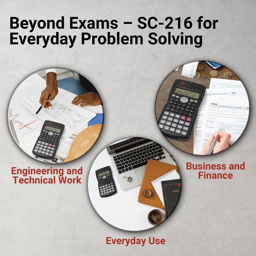 SC 216 Non Graphing Scientific Calculator for School by Red Star Tec – Black Math Calculator with 240 Functions, SAT Exam Ready, 2-Line Display, Trigonometry, Algebra & Statistics Support