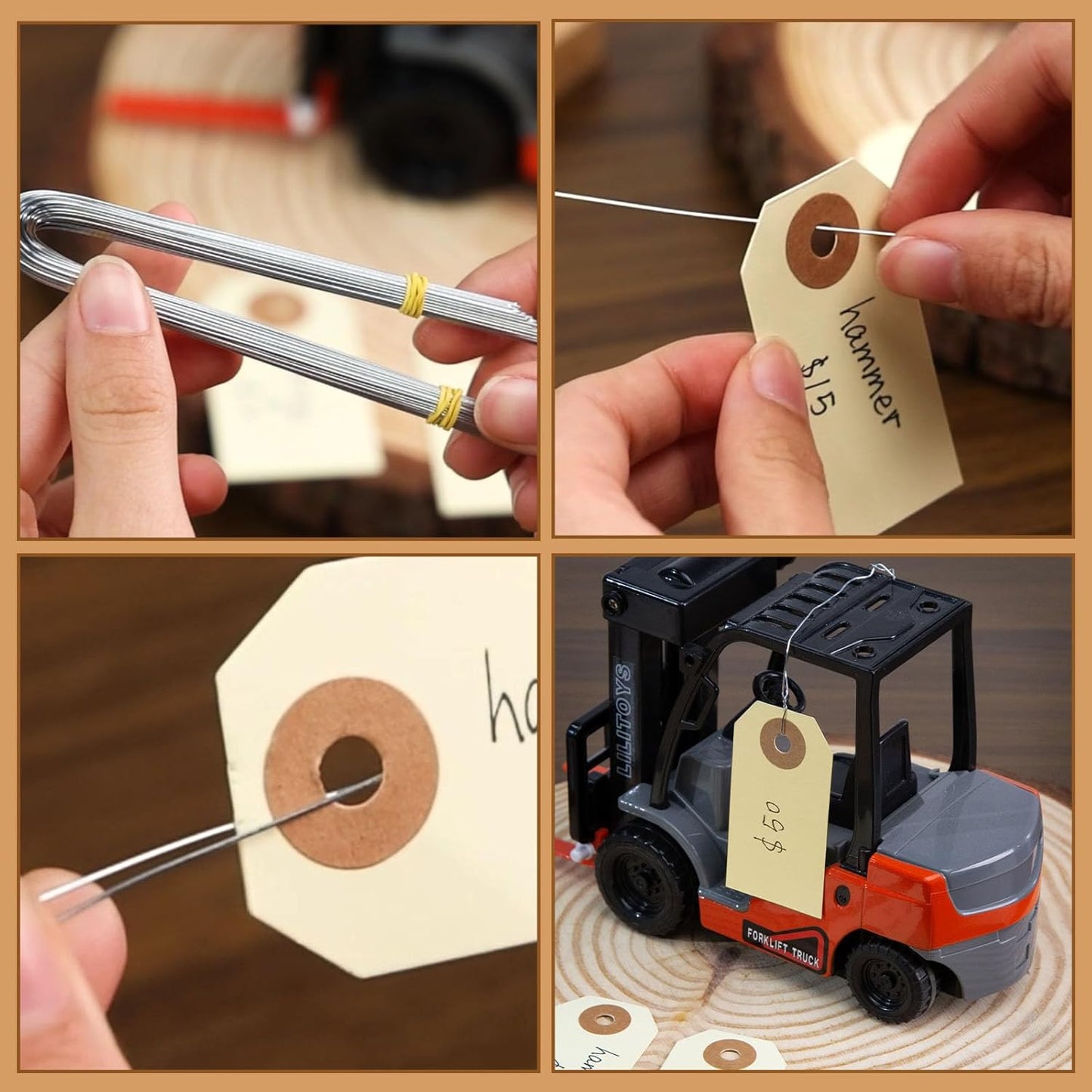 SallyFashion 100 Pack Pricing Tags with String, Blank Labeling Tag with Reinforced Hole and Metal Wire, Manila Hang Tabs for Luggage Clothing Sale Supplies Equipment Parts, Gift Tags(2 3/4" x 1 3/8")