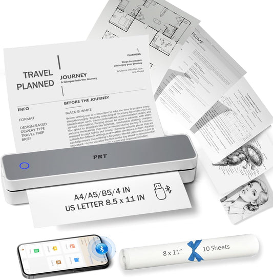 Inkless Portable Printer for Travel, Wireless Thermal Printer Support 8.5 x 11 Inch US Letter A4 B5, Bluetooth Mobile Printers with iOS, Android, Laptop for Home Use, Car, Office, School, Grey