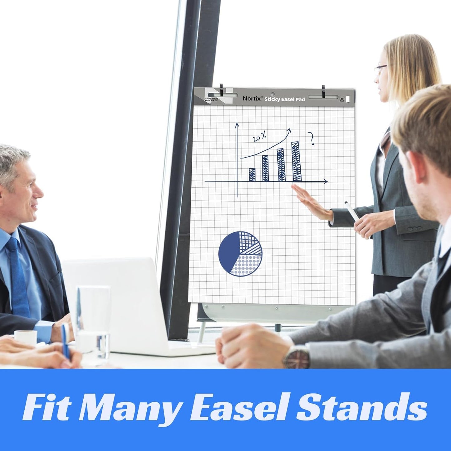 Nortix Sticky Easel Pad, 25x30 Inches Large Self Stick Grid Flip Chart Paper, Upgraded Versatile Sticky Easel Pad with Dry Erase Surface for Meeting/Training/Doodling, 30 Sheets/Pads, 6 Pads