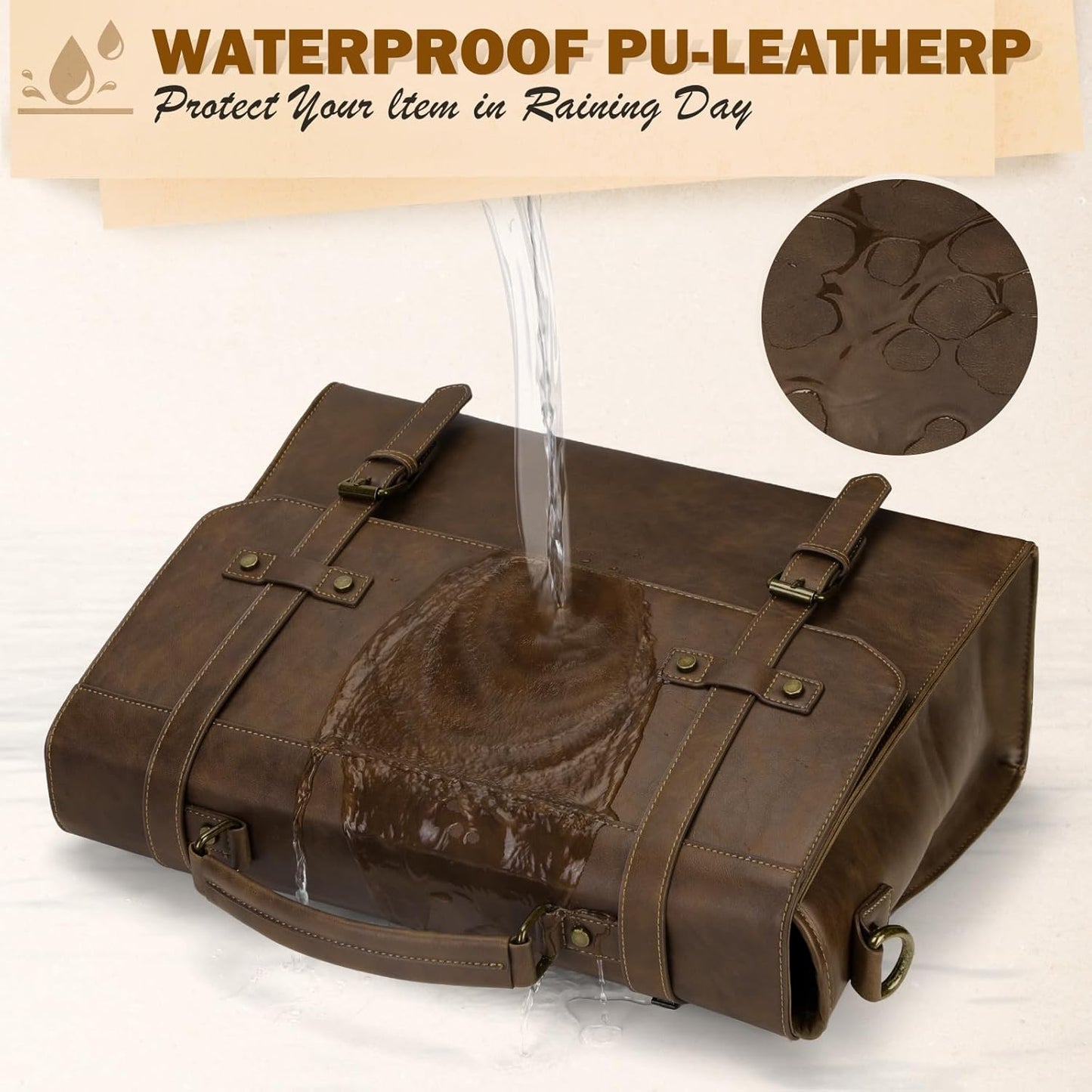 RAINSMORE Mens Messenger Bag 17 Inch Waterproof Vintage Leather Laptop Briefcase Large Laptop Bag Satchel Bag Computer Shoulder Bag for Office Business Travel College,Dark Brown