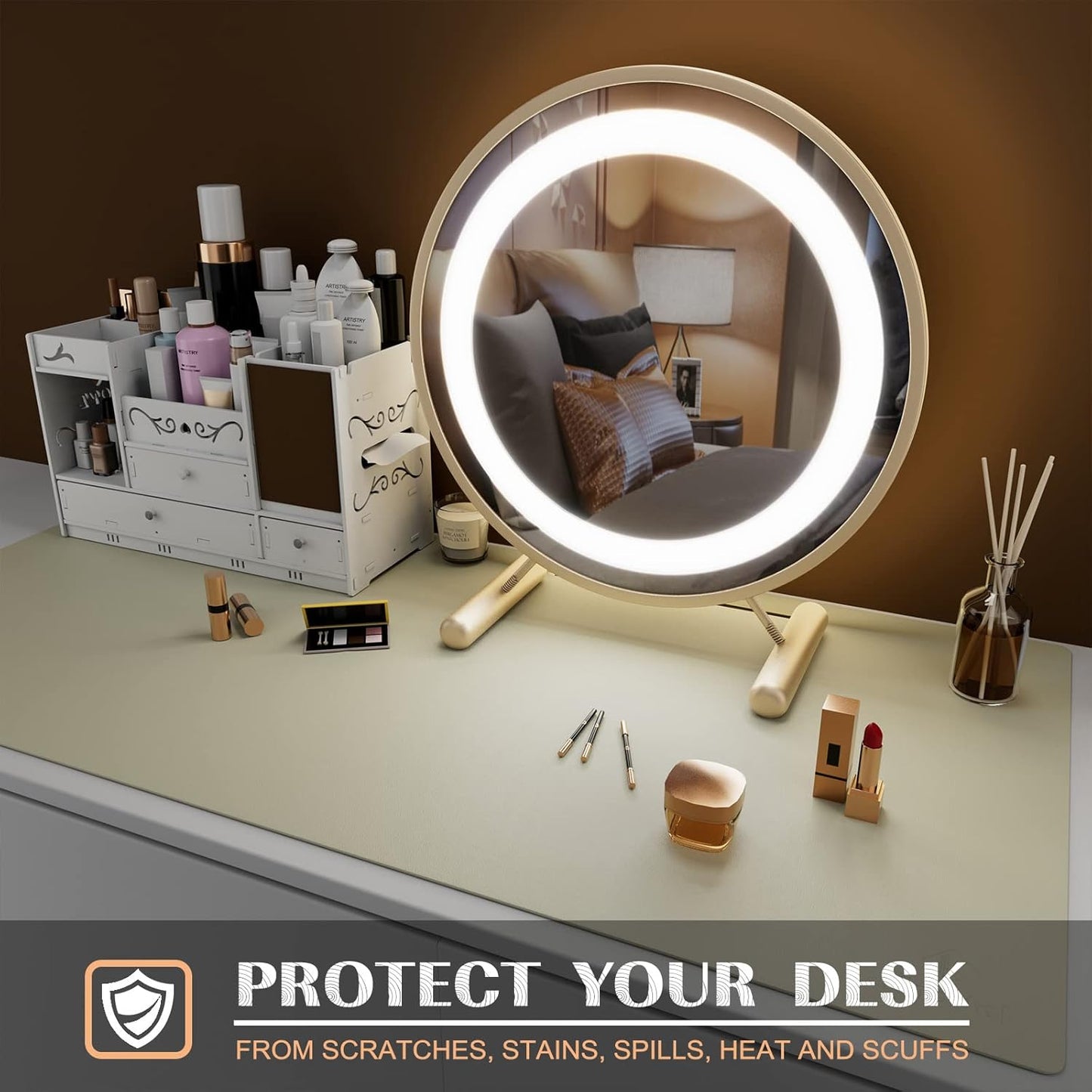 K KNODEL Large Office Leather Desk Mat, Mouse and Keyboard Pad, Computer and Laptop Mat, Desktop Protector and Cover, Writing Pad and Blotter (31.5"x15.7", Ivory Cream)