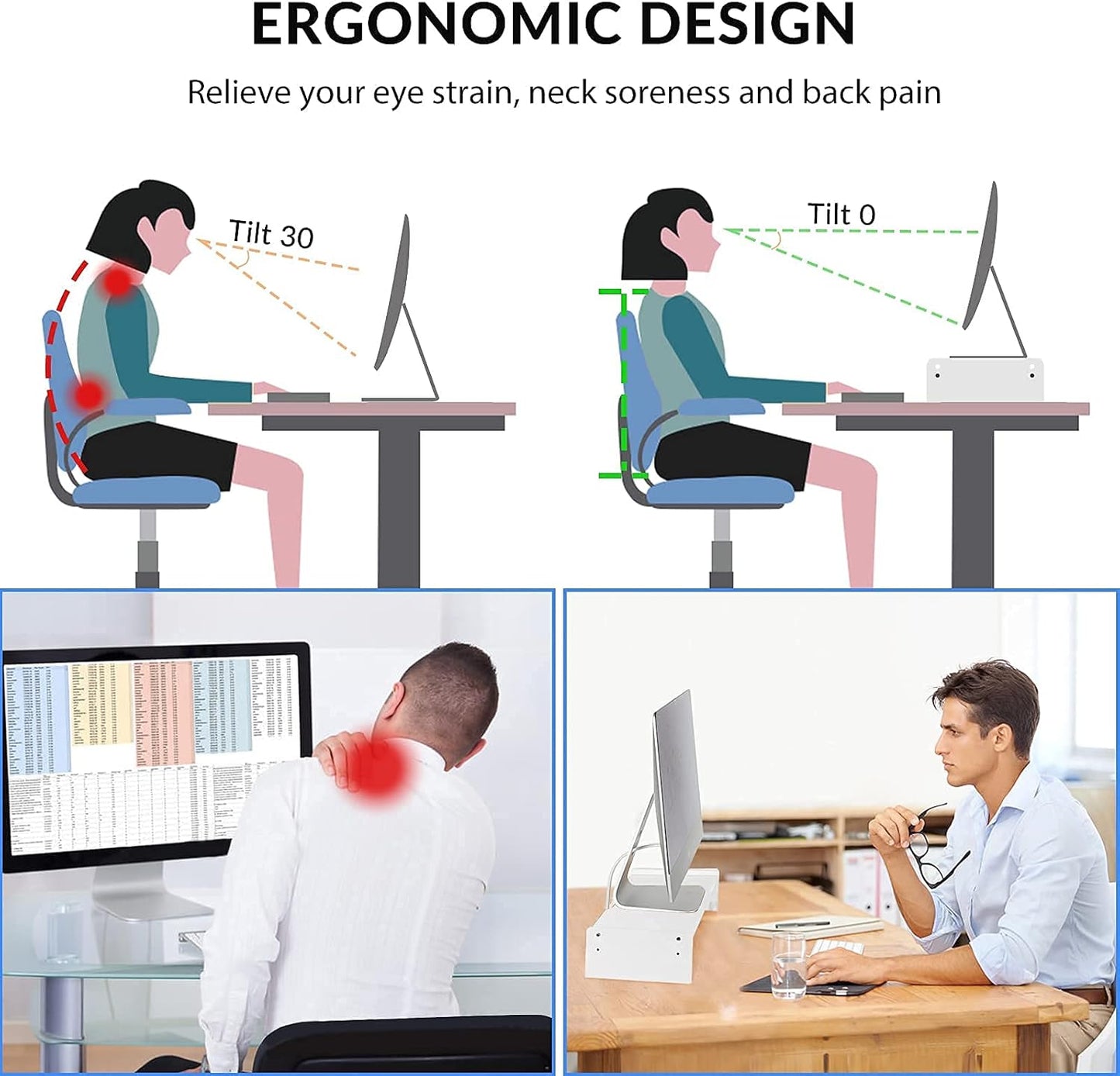 KINLINK Solid Wood Monitor Stand Riser, Monitor Riser with 2 Adjustable Height, 15.8 inch Computer Riser for Computer, iMac, PC, Printer, Computer Monitor Stand for Home & Office, White