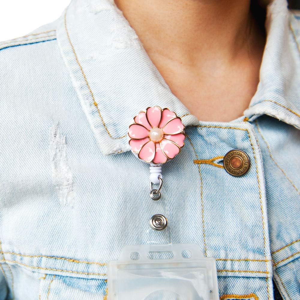 Retractable Badge Holder with Alligator Clip, 24 inch Retractable Cord, ID Badge Reel with Pearl, 3 Pack (Multiple)