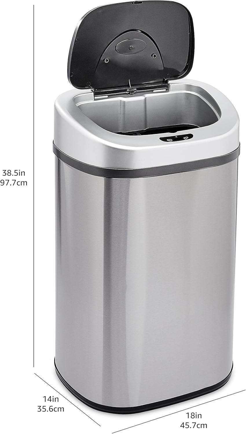 Amazon Basics Automatic Trash Can with Lid, Hands-Free, Stainless Steel, D-Shaped 80 l, 2 Bins