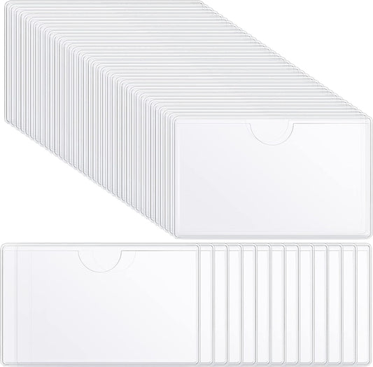 100 Self-adhesive Index Card Pockets Label Pockets sleeves with Top Open for Business Cards, Clear Plastic Sticky Labels Holders for Storage Bins Library Cards, Organizing Totes Shelves(3.54 x 5.24'')