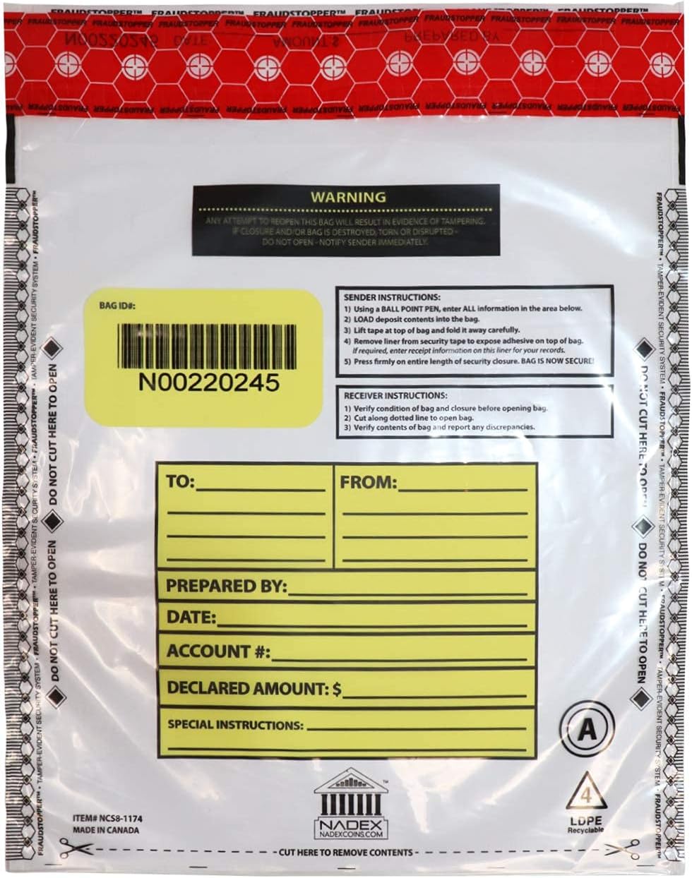 Nadex 9 x 12 Inch Tamper Evident Bank Deposit Bags with FRAUDSTOPPER Level 4 Security, 500 Pack (Clear)