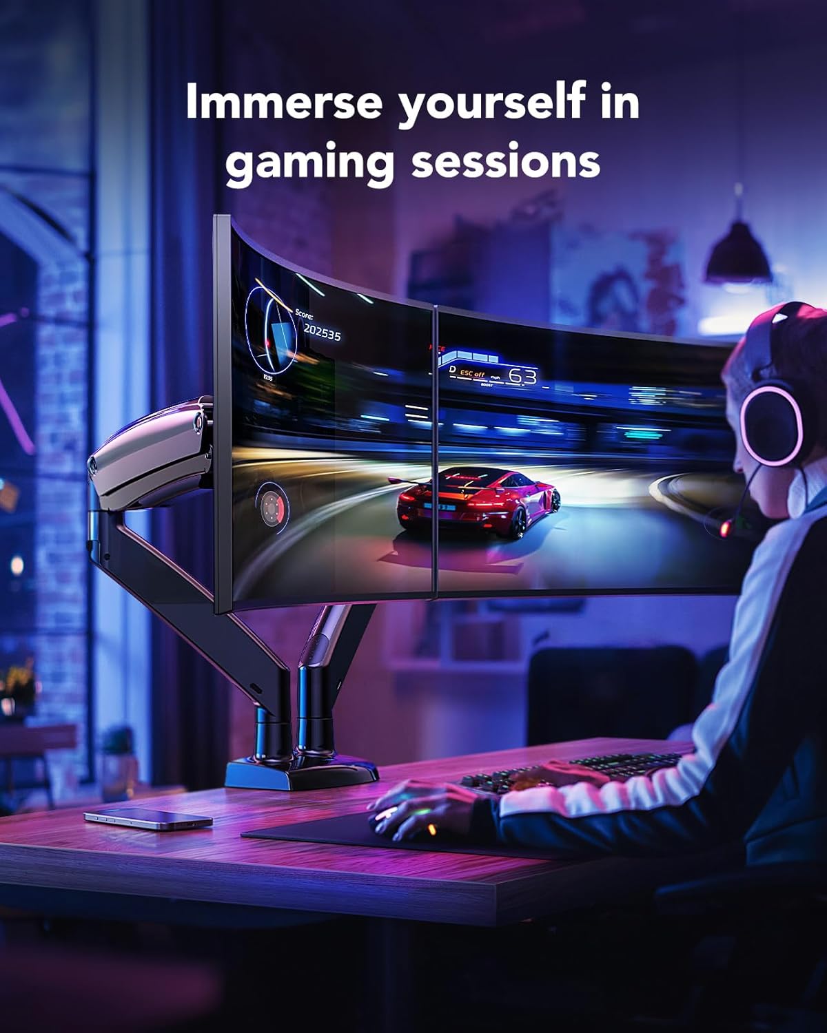 HUANUO Dual Monitor Stand for 13 to 40 inch, Premium Dual Monitor Mount with USB, Height Adjustable Monitor Stand for 2 Monitors, VESA Mount with Clamp/Grommet Base, Each Arm Hold up to 26.4lbs, HNDS7