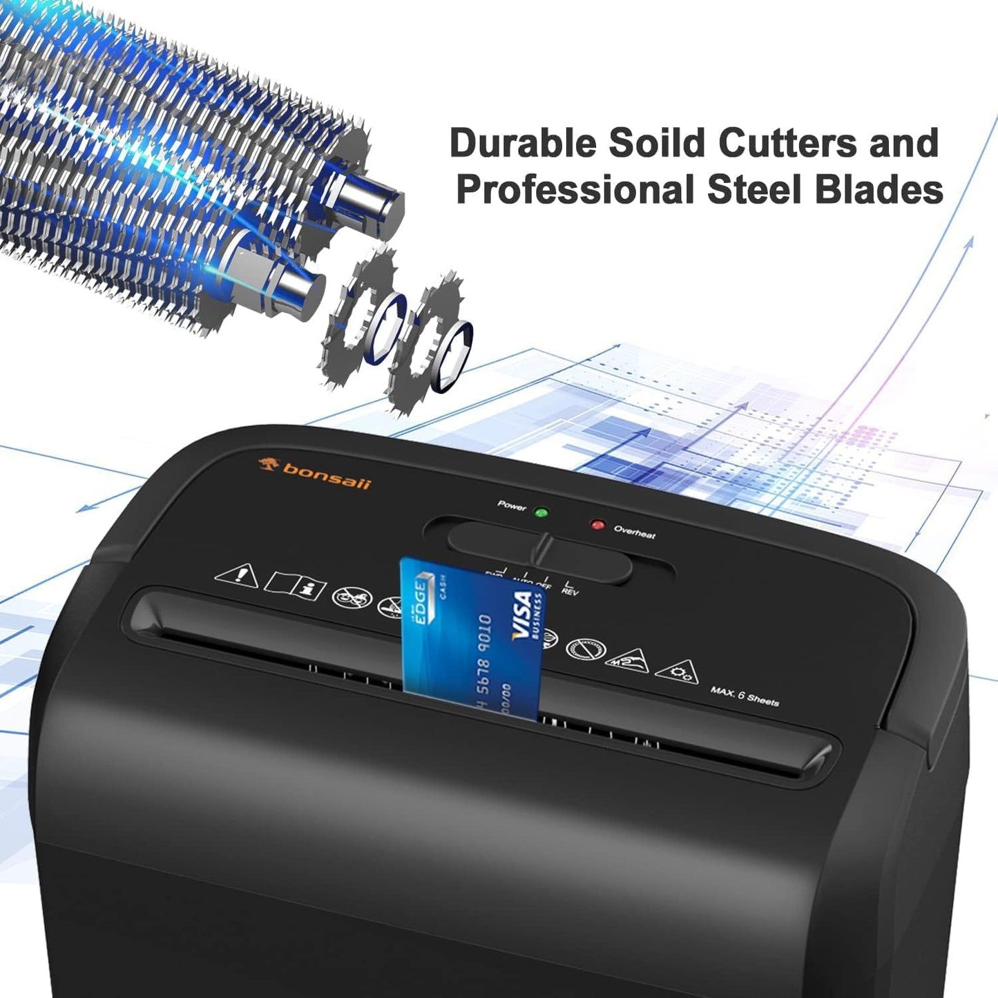 Bonsaii 6-Sheet Micro-Cut Shredder, P-4 High Security, Shreds Credit Cards/Staples/Clips, 3.4 Gal Transparent Window Bin, Black