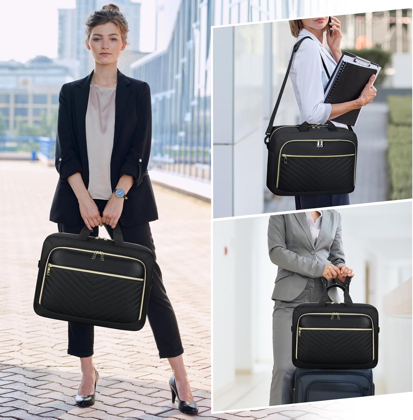 NEWHEY Laptop Bag 17.3 Inch Laptop Briefcase for Women Men Waterproof Shoulder Messenger Bag Large Computer Bag for Business Office Work College, V Thread Black