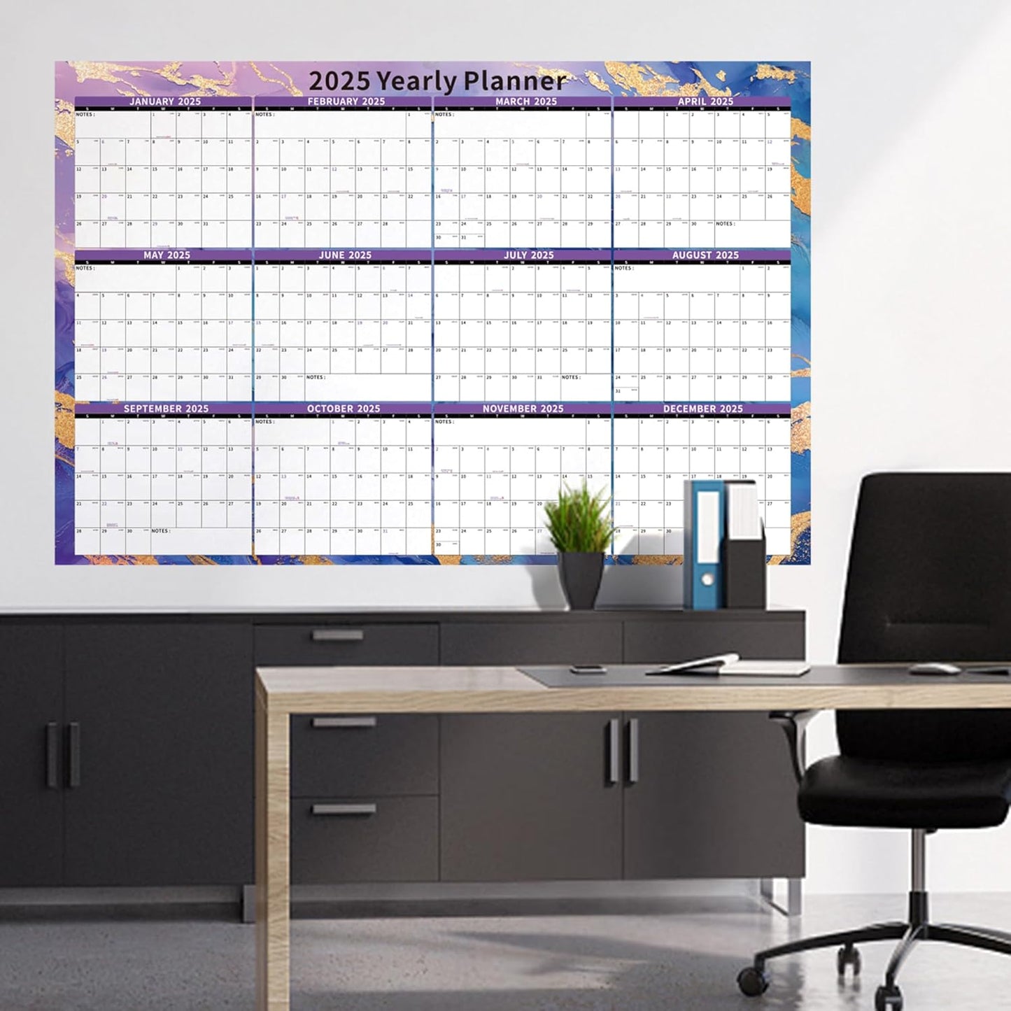 Ospelelf Large Dry Erase Wall Calendar 2025-2026 - 32'' x 48'' Yearly Laminated Calendar Monthly Family Calendar for Office, Use Jan 2025 - Dec 2026 (Marble)