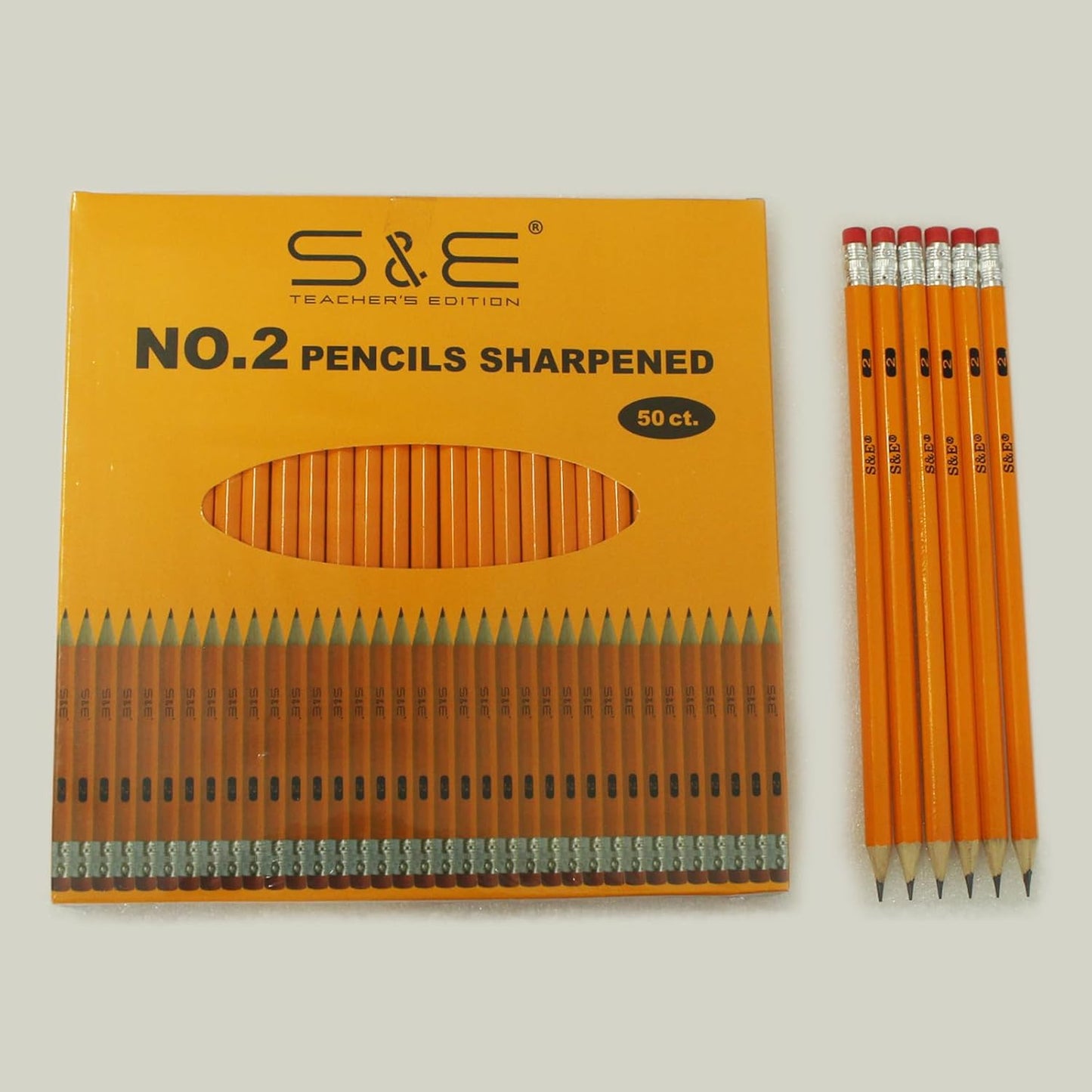 S & E TEACHER'S EDITION Wood-Cased #2 Pencils 50Pcs, Pre-Sharpened Pencils with Top Erasers, Yellow, HB Lead, for School Teacher Supplies, Writing, Drawing and Sketching, 50 Count.