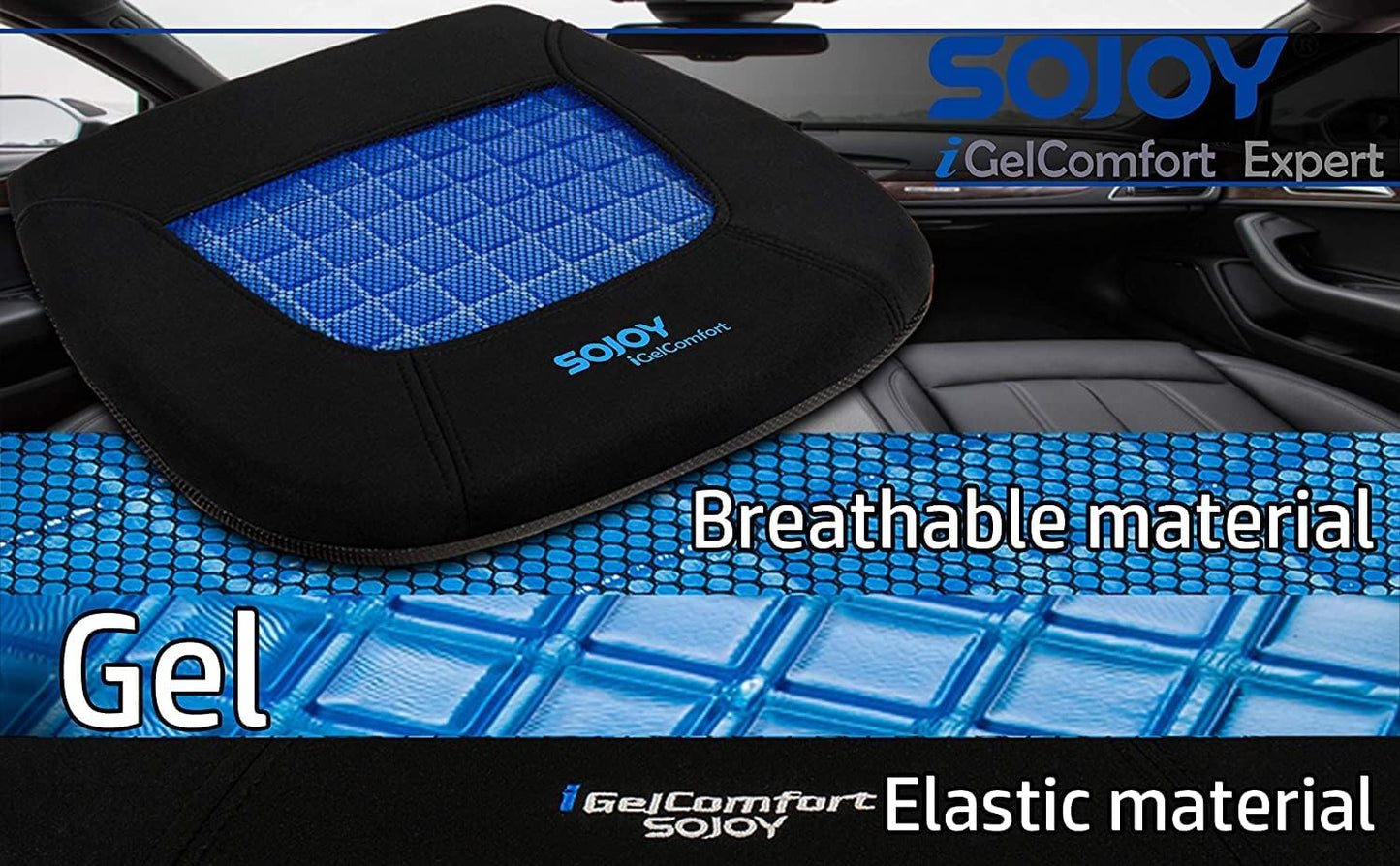 Sojoy iGelComfort Gel Car Seat Cushion for Long Time Sitting Portable Bleacher Stadium Seat Cushion with Strap Memory Foam Cushion for Office,Car,Stadium