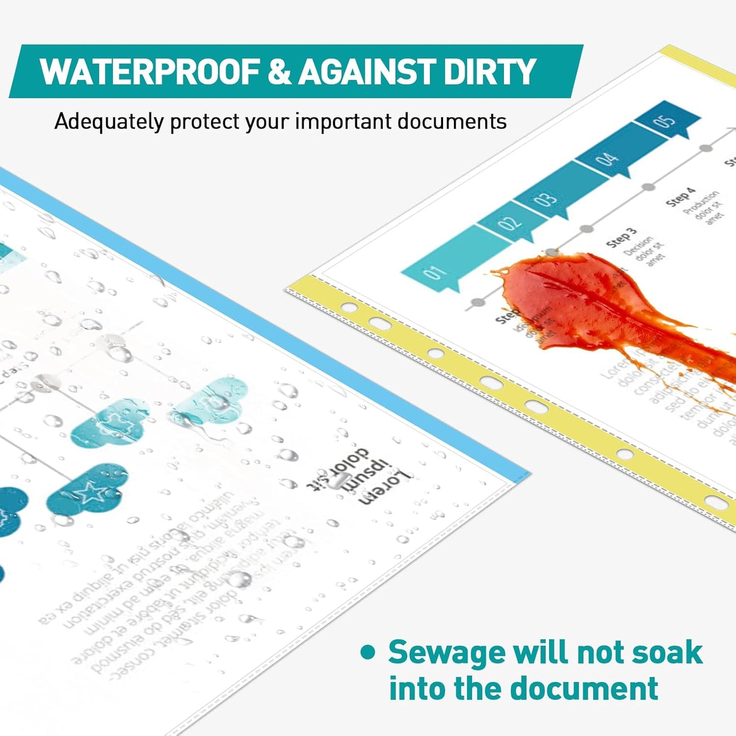 Sheet Protectors, PANDRI 300 Pack Color Heavy Duty Plastic Page Protectors Sheet Reinforced 11-Hole Fit for 3 Ring Binder Fits Standard 8.5 x 11 Paper, 9.25 x 11.25 Top Loaded, Excluding Acid