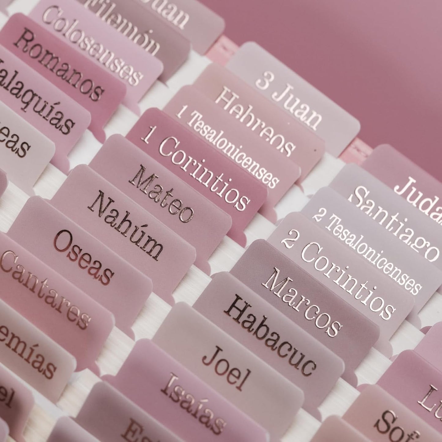 UPAFEXXI-Spanish Laminated Bible Tabs for Women and Men(Gold Foil Embossed Lettering) Pestañas de la Biblias, 80 Reposition Large Print tabs, Easy to Read and Apply(Pink)