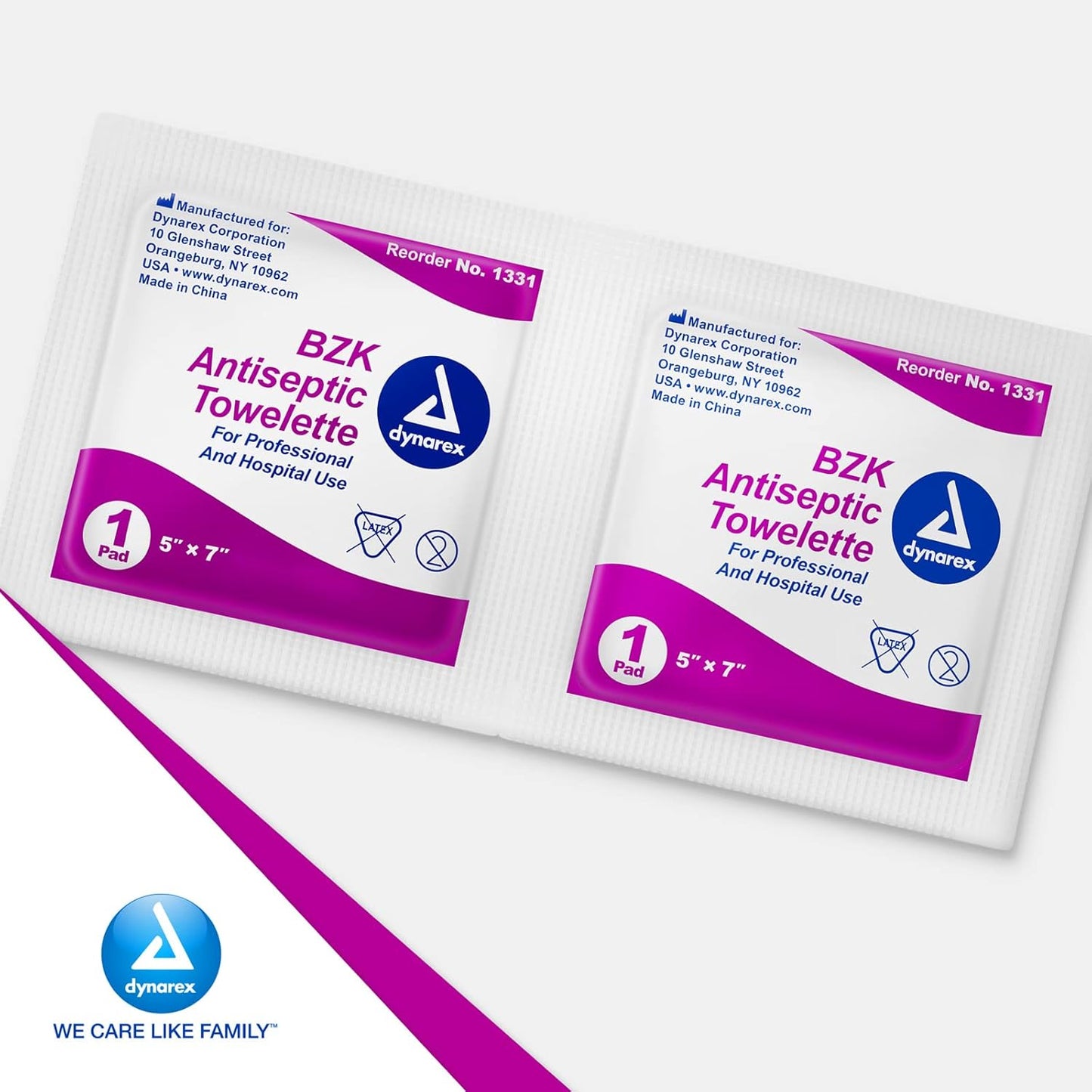 Dynarex BZK Antiseptic Towelettes - 5"x7" - Benzalkonium Chloride, Hand Sanitizing Wipes or First Aid Wound Wipes, 1 Case of 1000 (Packaging May Vary)