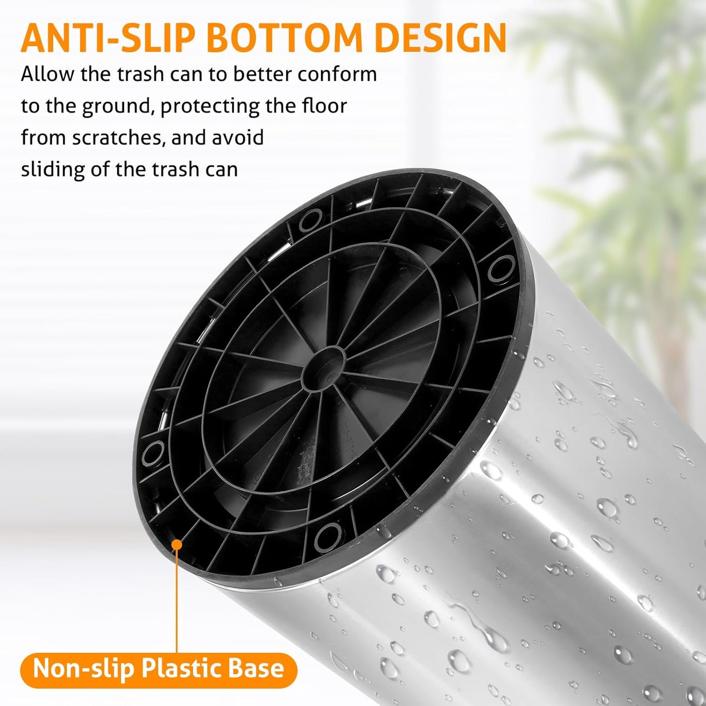 WICHEMI 16 Gallon Commercial Large Trash Can, Bullet Outdoor Trash Bin with Open Top Lid, Brushed Stainless Steel Garbage Can, Silver