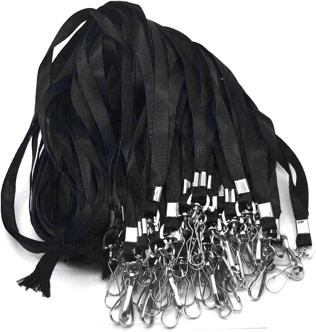 Lanyards with Id Holder Name Badges Waterproof Name tag Badge Holders with Neck Lanyard Swivel J-Hook Clip 50 Pack (Black, Horizontal)