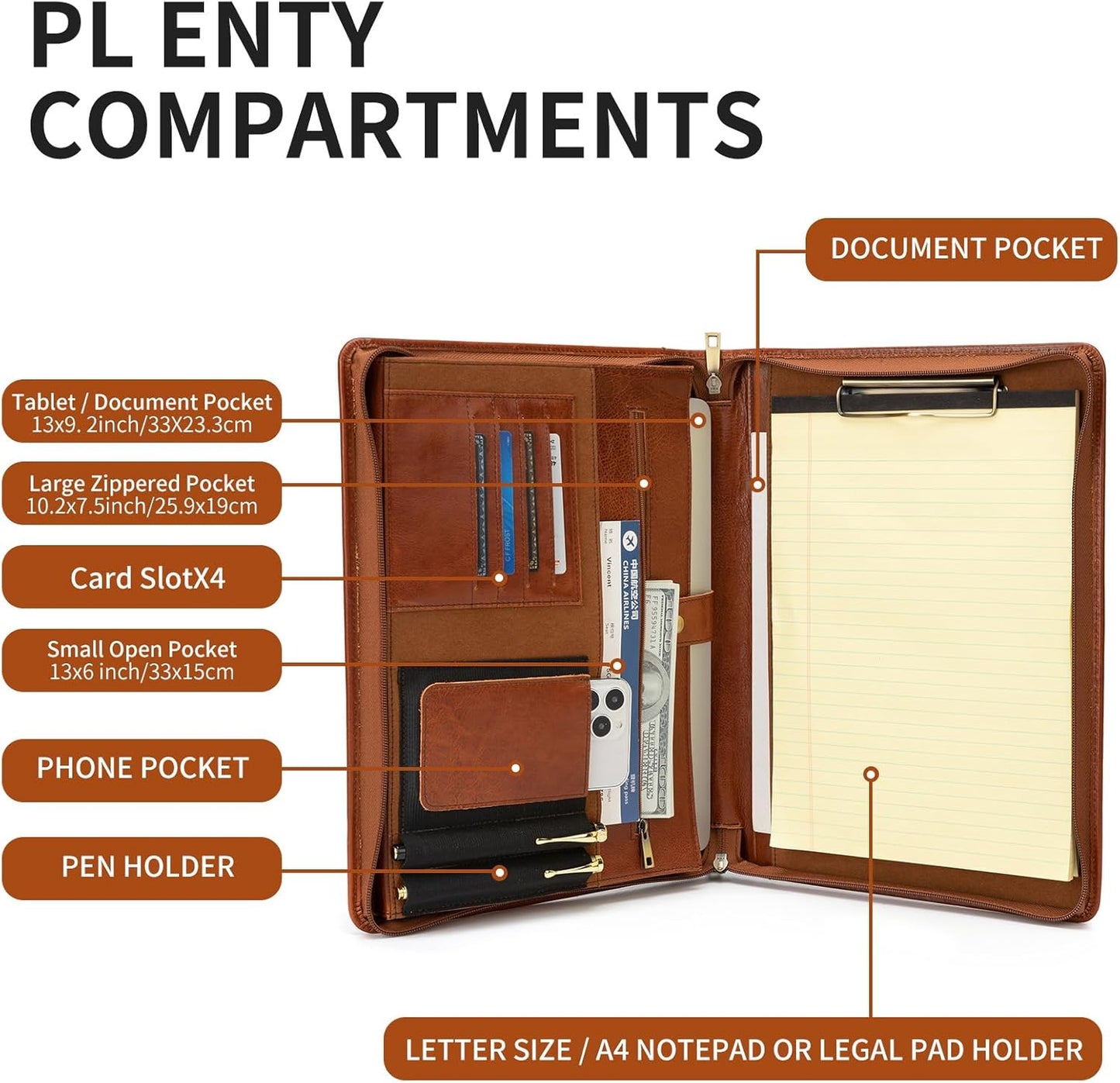 Handmade Vintage Crazy Horse Leather Portfolio Letter (A4) Size Notepad,Business Organizer Padfolio with Handle, for iPad Pro/Microsoft Surface Pro/13 inch Tablet (Custom,Oil Wax-Brown)