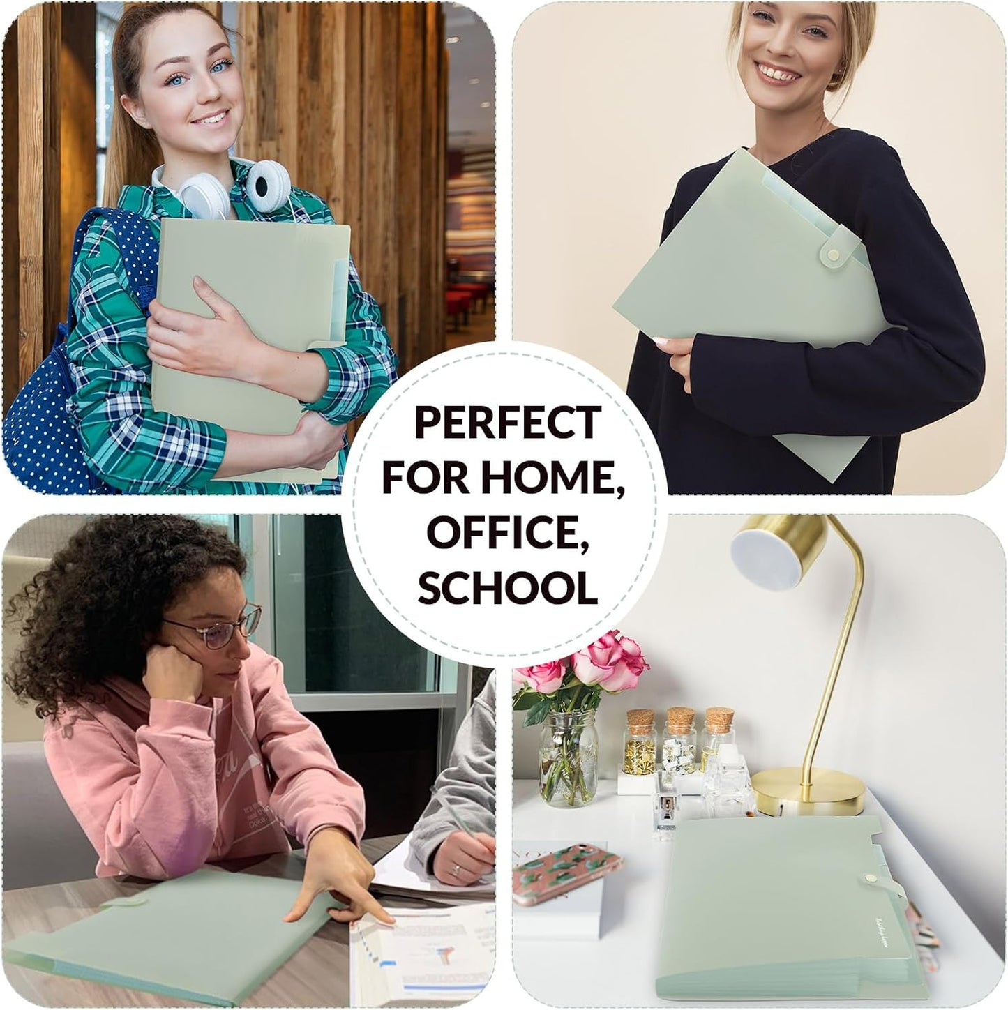 SKYDUE Expanding File Organizer with 8 Pockets, Accordion File Folders with Labels, Portable Document Paper Bill Receipt Organizer, Home College School Office Supplies, Letter Size,Light Green