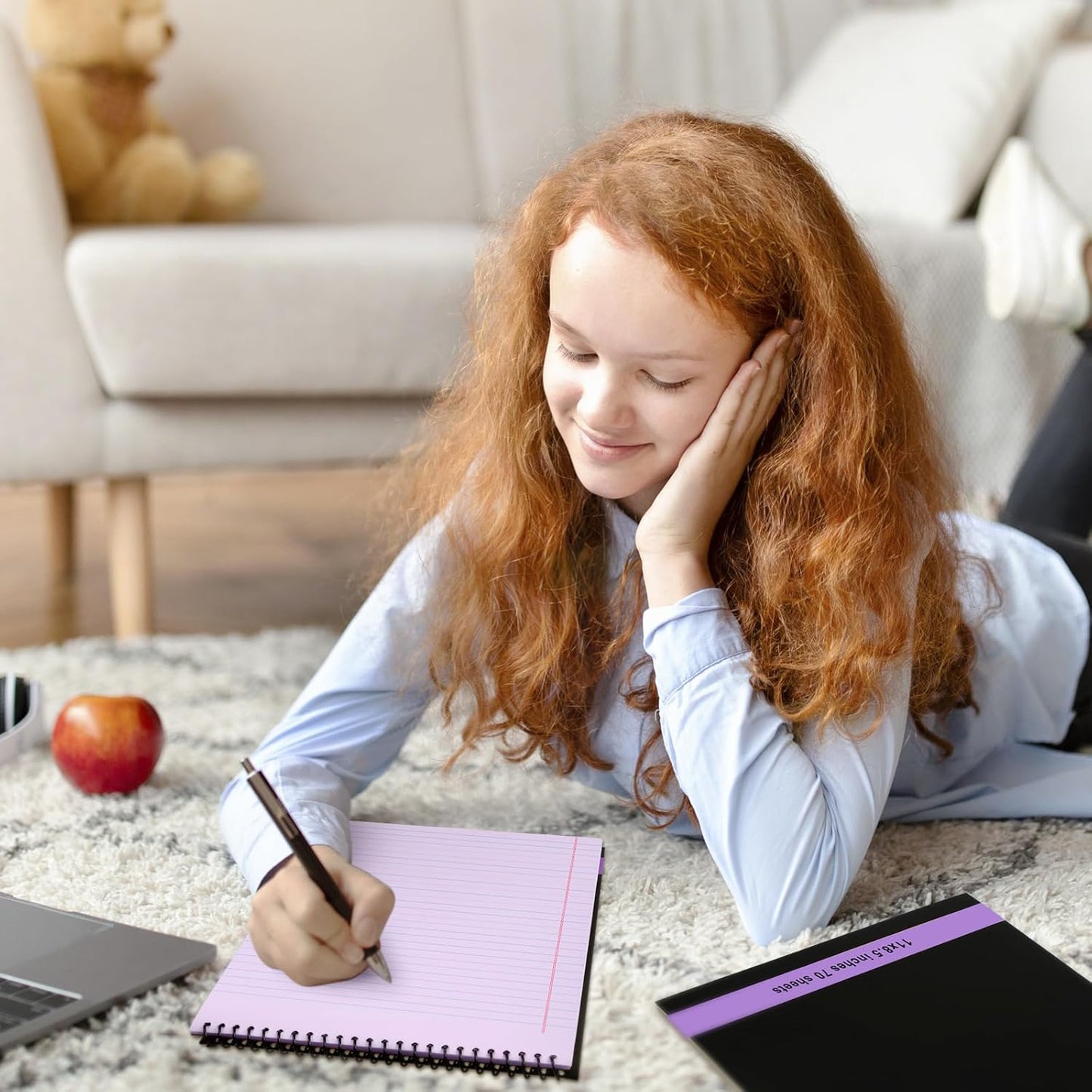 6 Pcs Legal Pad Top Spiral Bound Notebook 70 Sheets Wirebound Notepad Double Sided Ruled Memo Steno Pad with Stiff Back Cover for Business(8.5 x 11 Inches,No Holes,Purple)