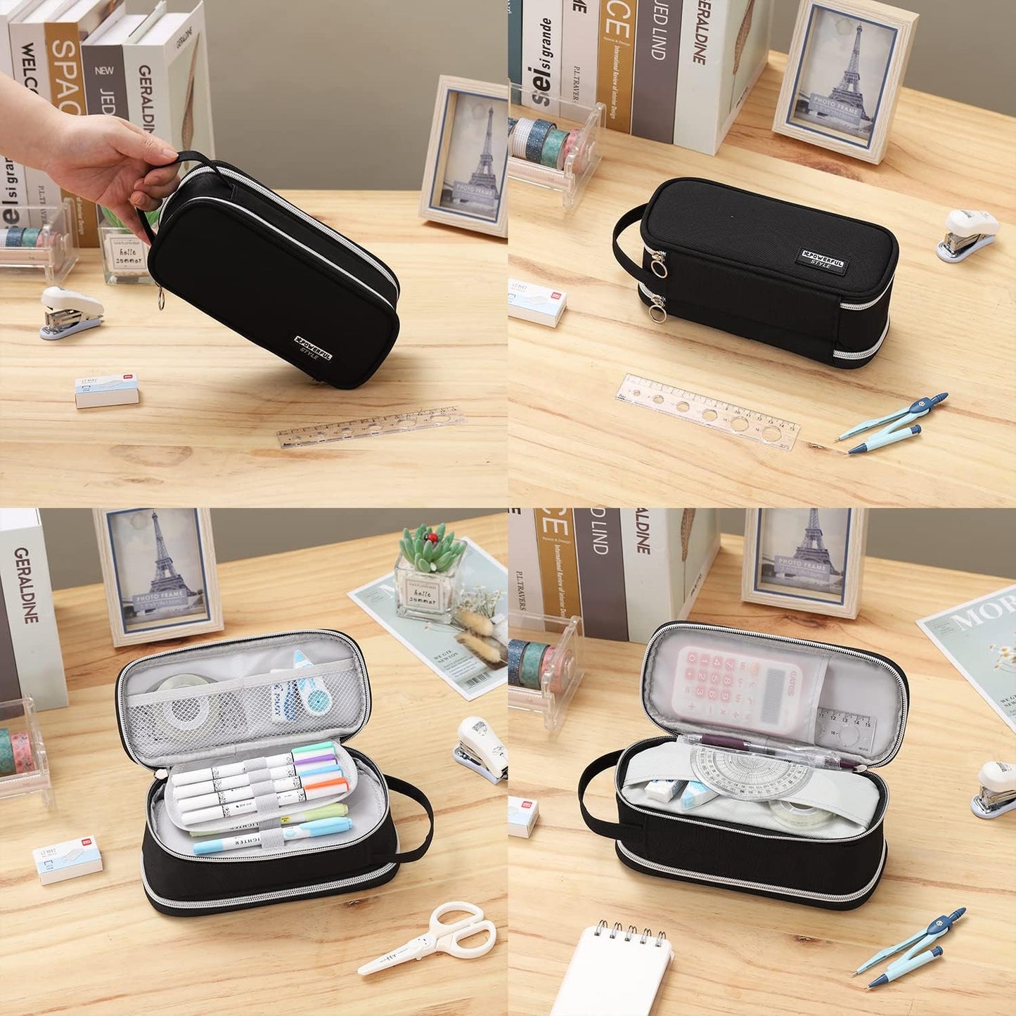 Dugio Big Pencil Case for Boys Teens Kids Zipper Pencil Pouch with Handle Organizer Pencil Bag Aesthetic Pencil Box for School Black